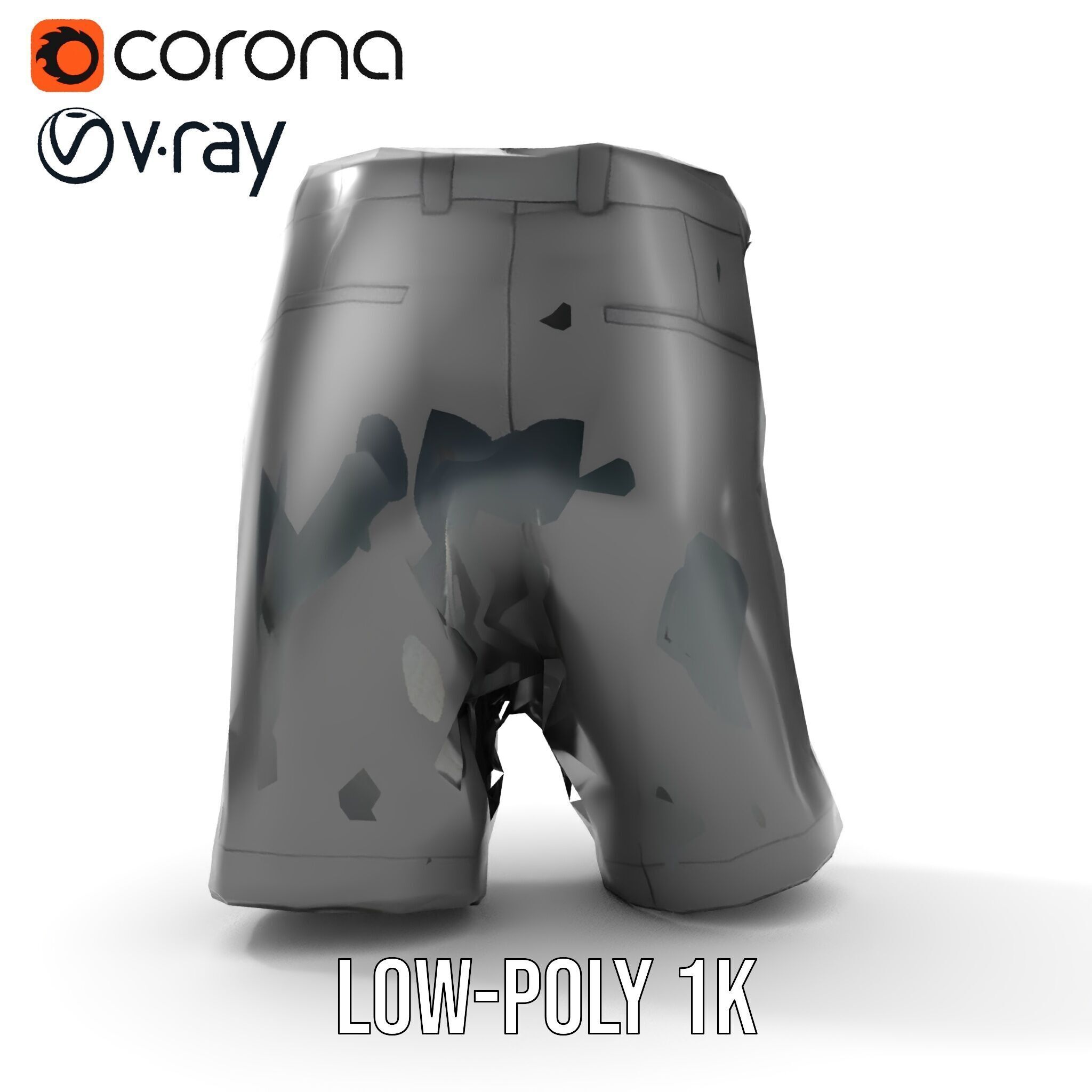 D Shorts Model Pack  Realistic Black Fabric Low-poly 3D model_18