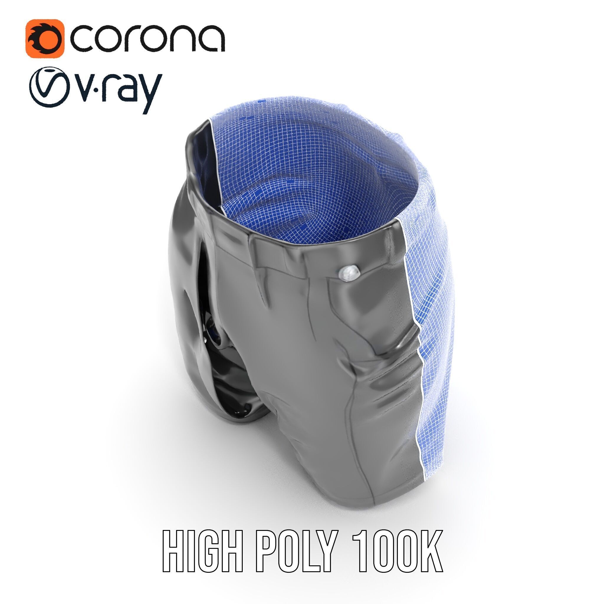 D Shorts Model Pack  Realistic Black Fabric Low-poly 3D model_36