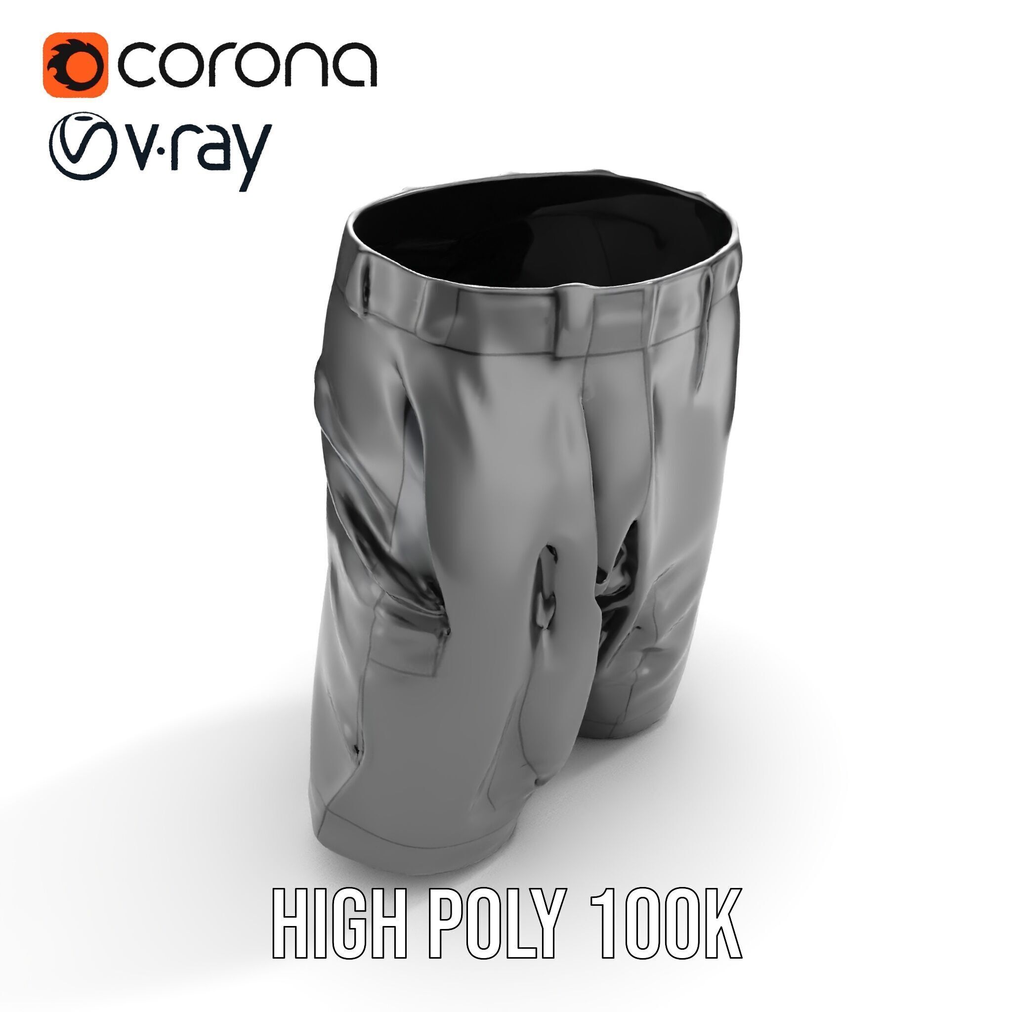 D Shorts Model Pack  Realistic Black Fabric Low-poly 3D model_35