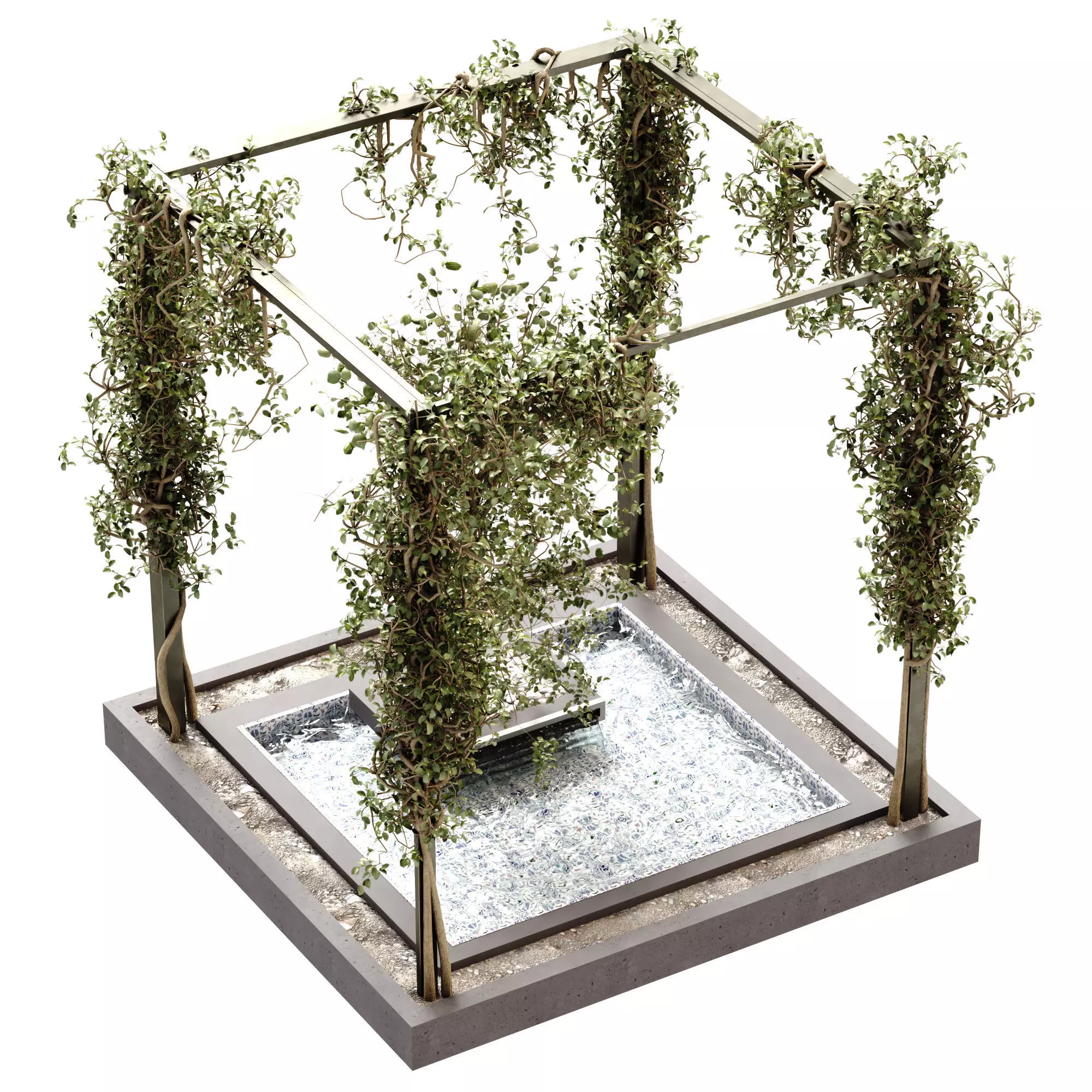 Landscape and courtyard plant in box and waterfall set 629 3D model_0