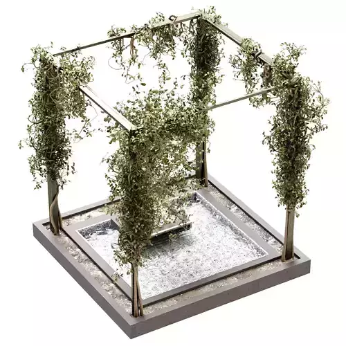 Landscape and courtyard plant in box and waterfall set 629 3D model