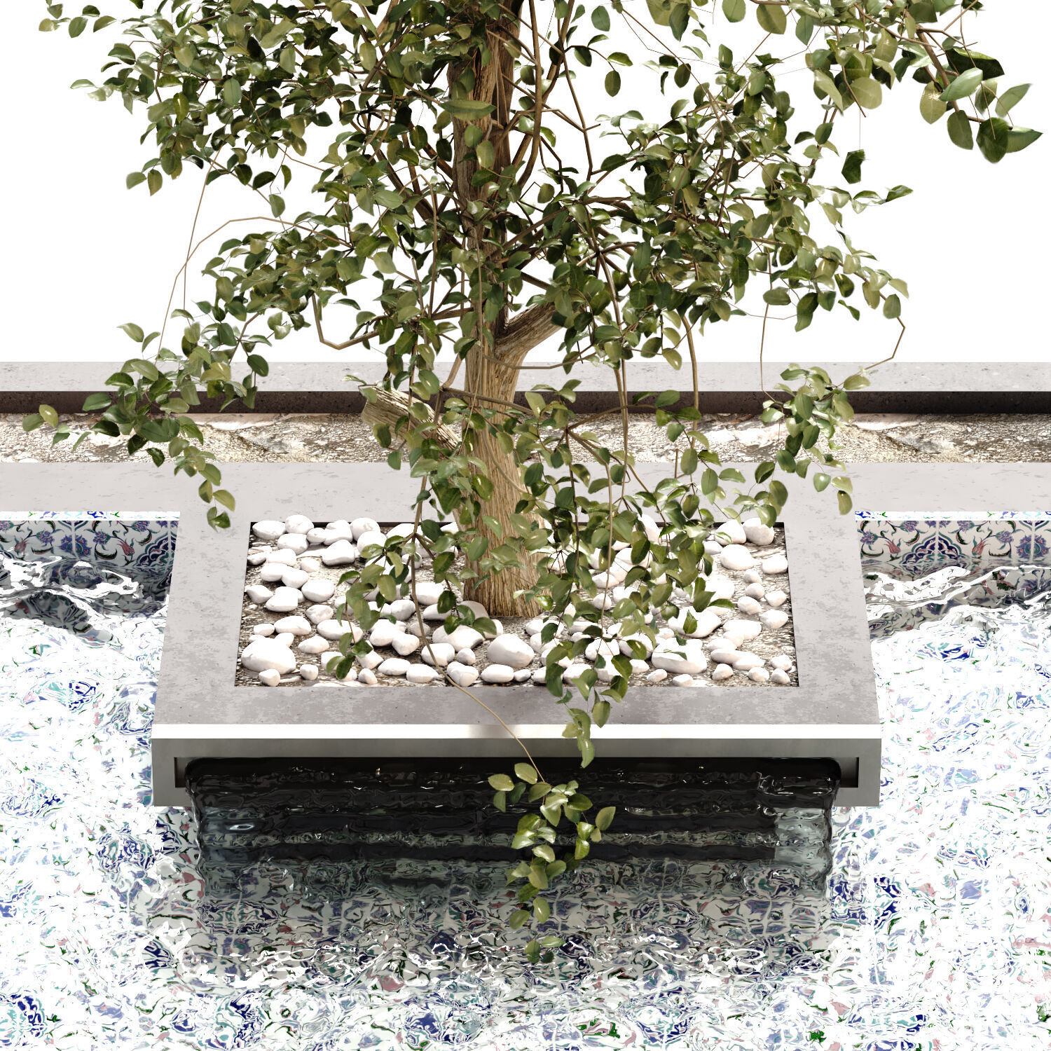 Landscape and courtyard plant in box and waterfall set 629 3D model_2