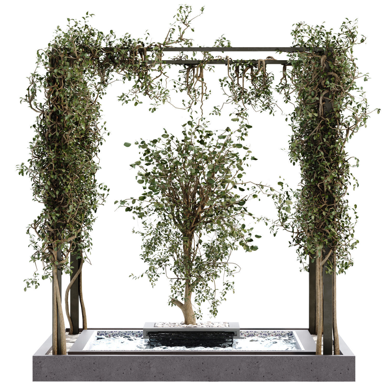 Landscape and courtyard plant in box and waterfall set 629 3D model_3