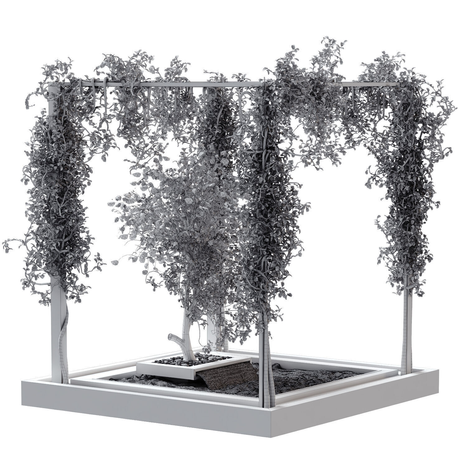 Landscape and courtyard plant in box and waterfall set 629 3D model_4