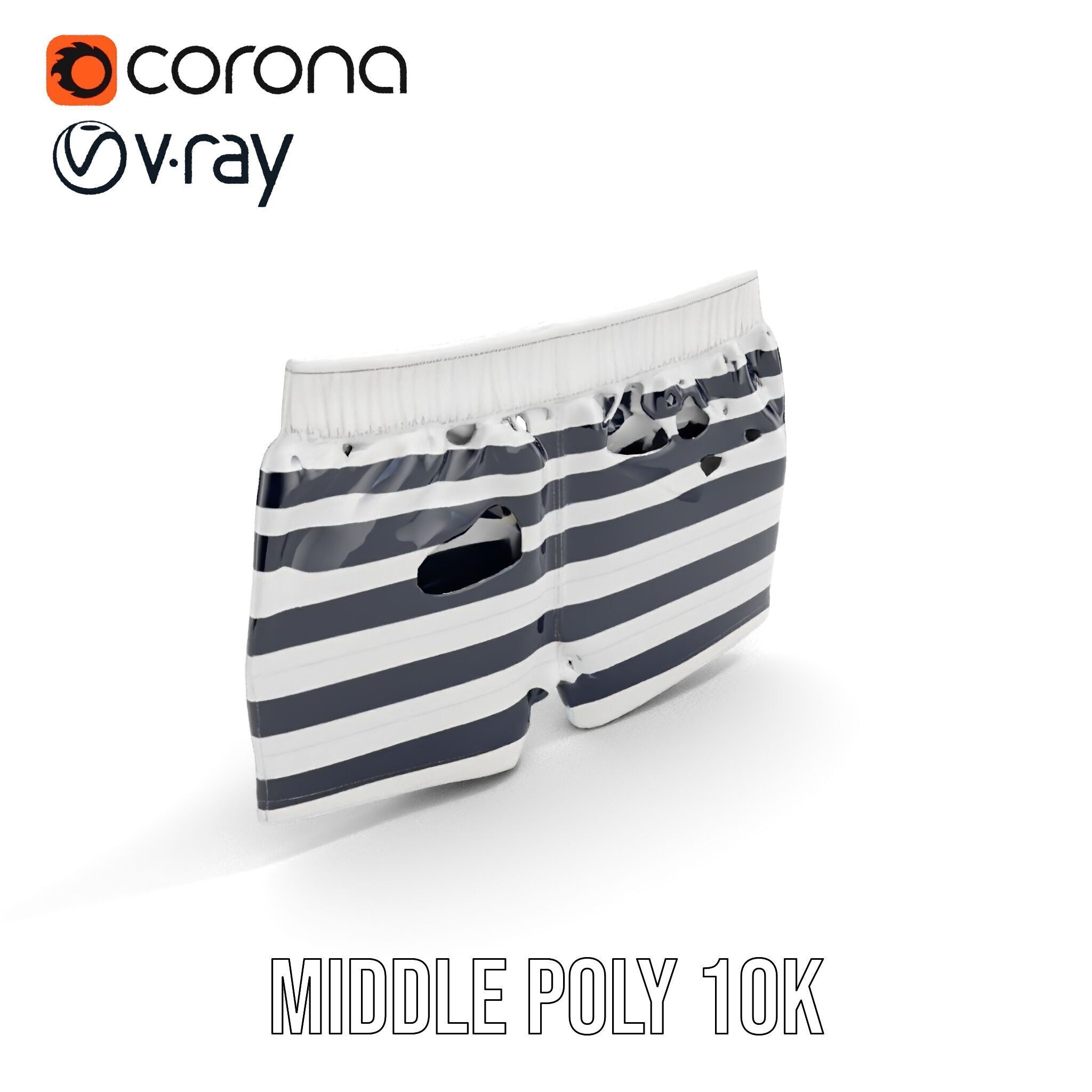 Striped Swim Shorts D Model Pack Low-poly 3D model_6