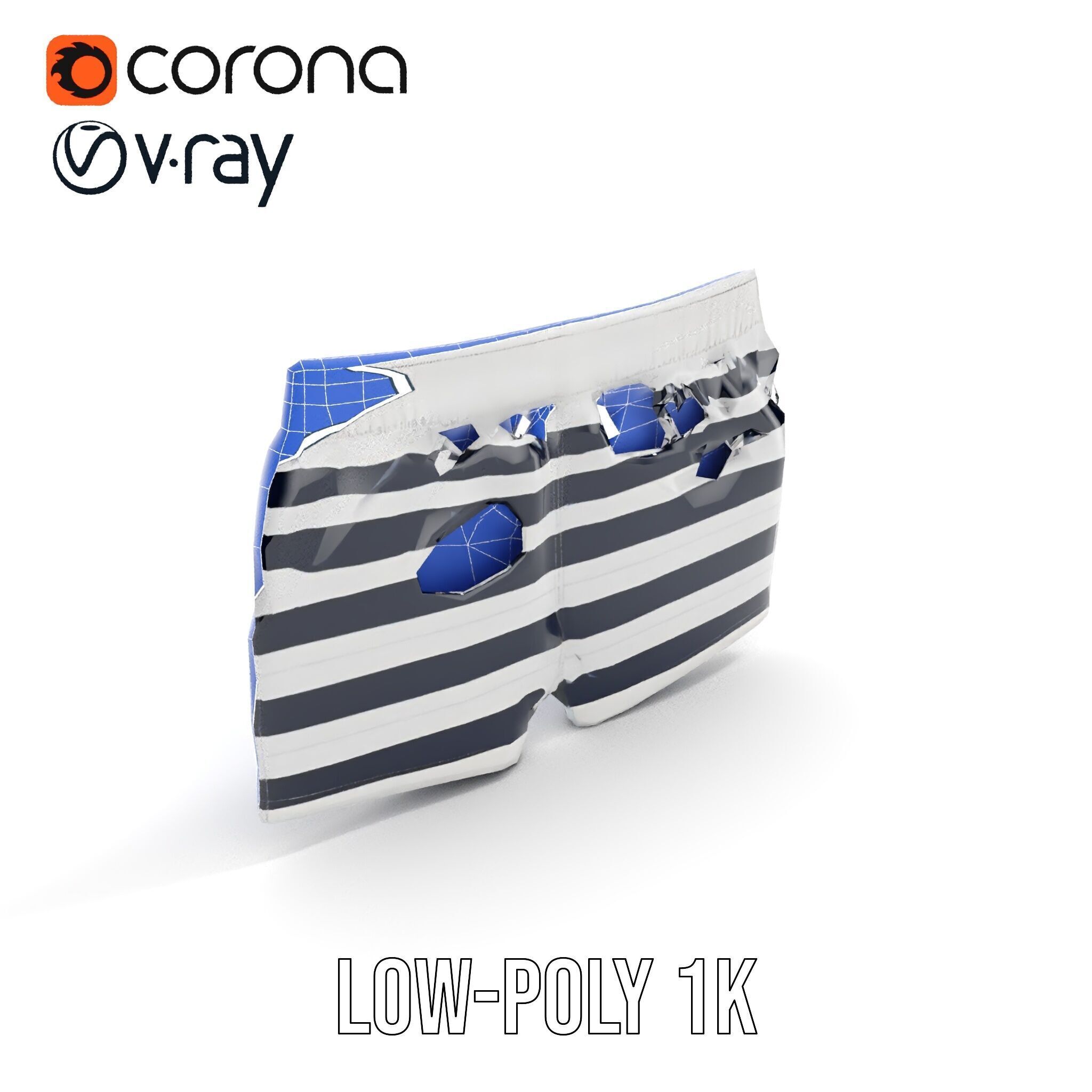 Striped Swim Shorts D Model Pack Low-poly 3D model_16