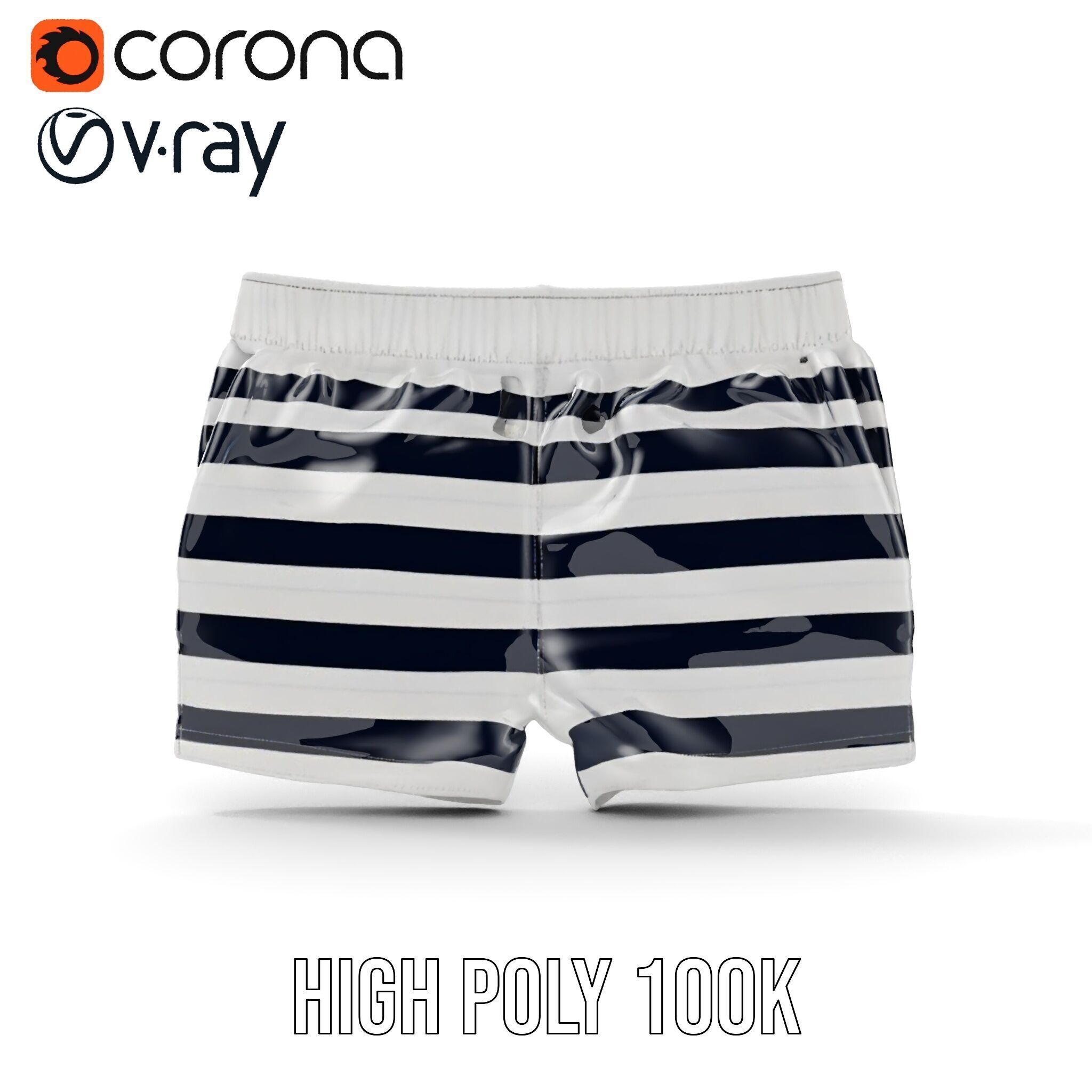 Striped Swim Shorts D Model Pack Low-poly 3D model_37
