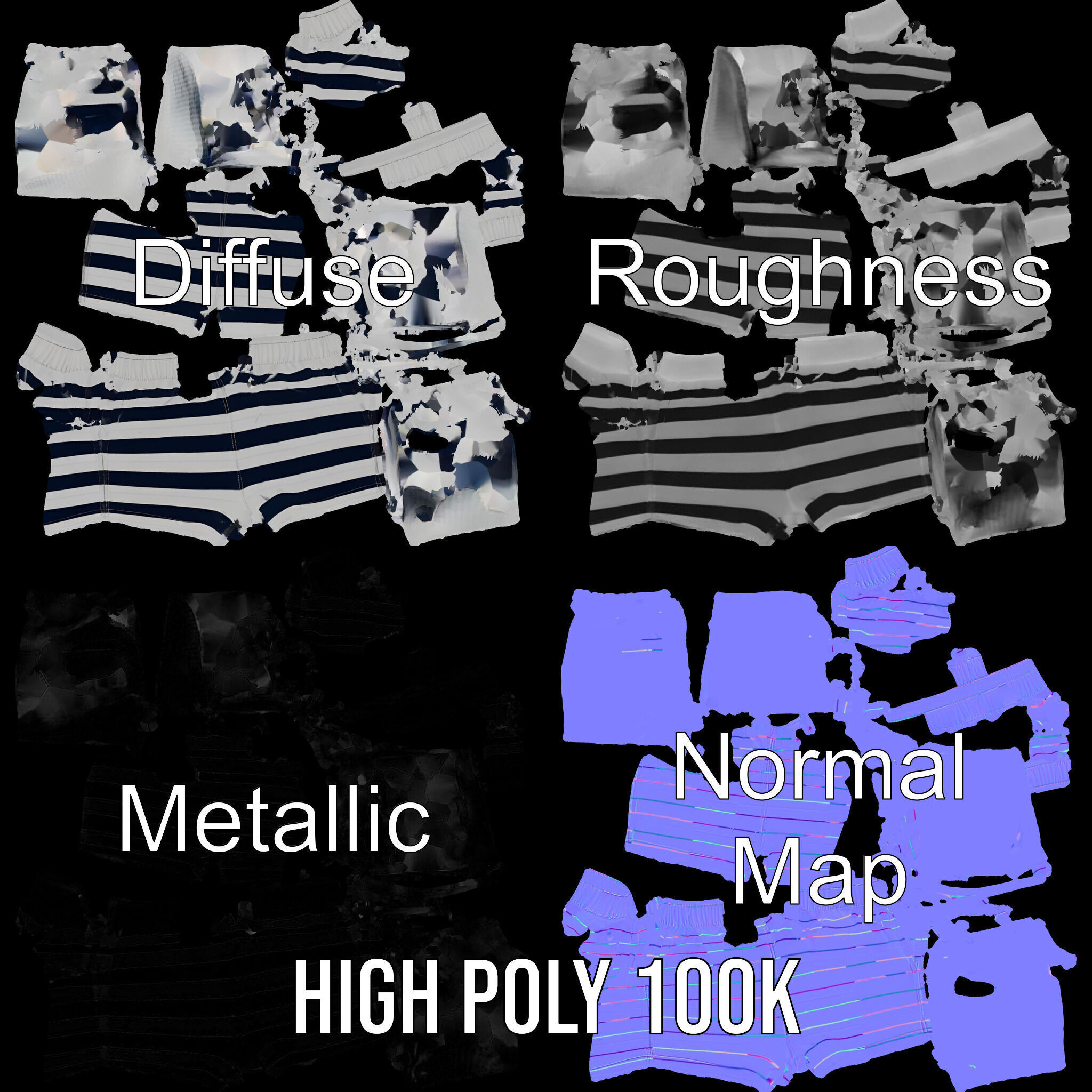 Striped Swim Shorts D Model Pack Low-poly 3D model_3