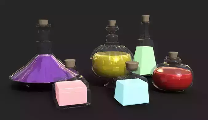 Stylized Fantasy Potion Pack Game-Ready 3D Assets Low Poly PBR