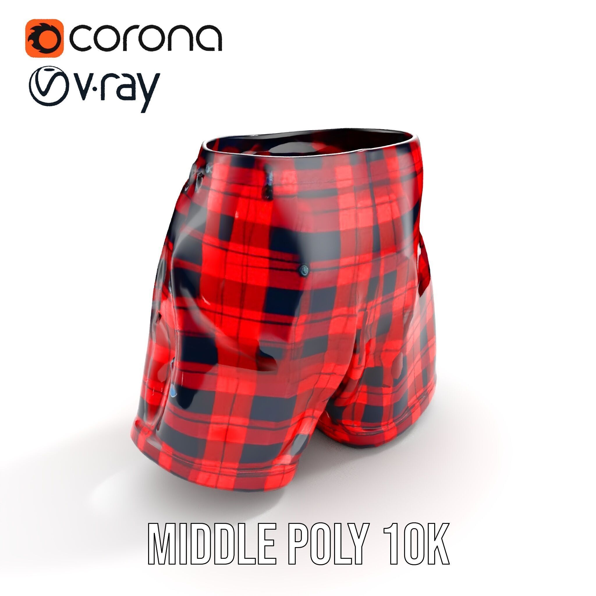 Plaid Shorts Model Pack with Detailed Textures Low-poly 3D model_19