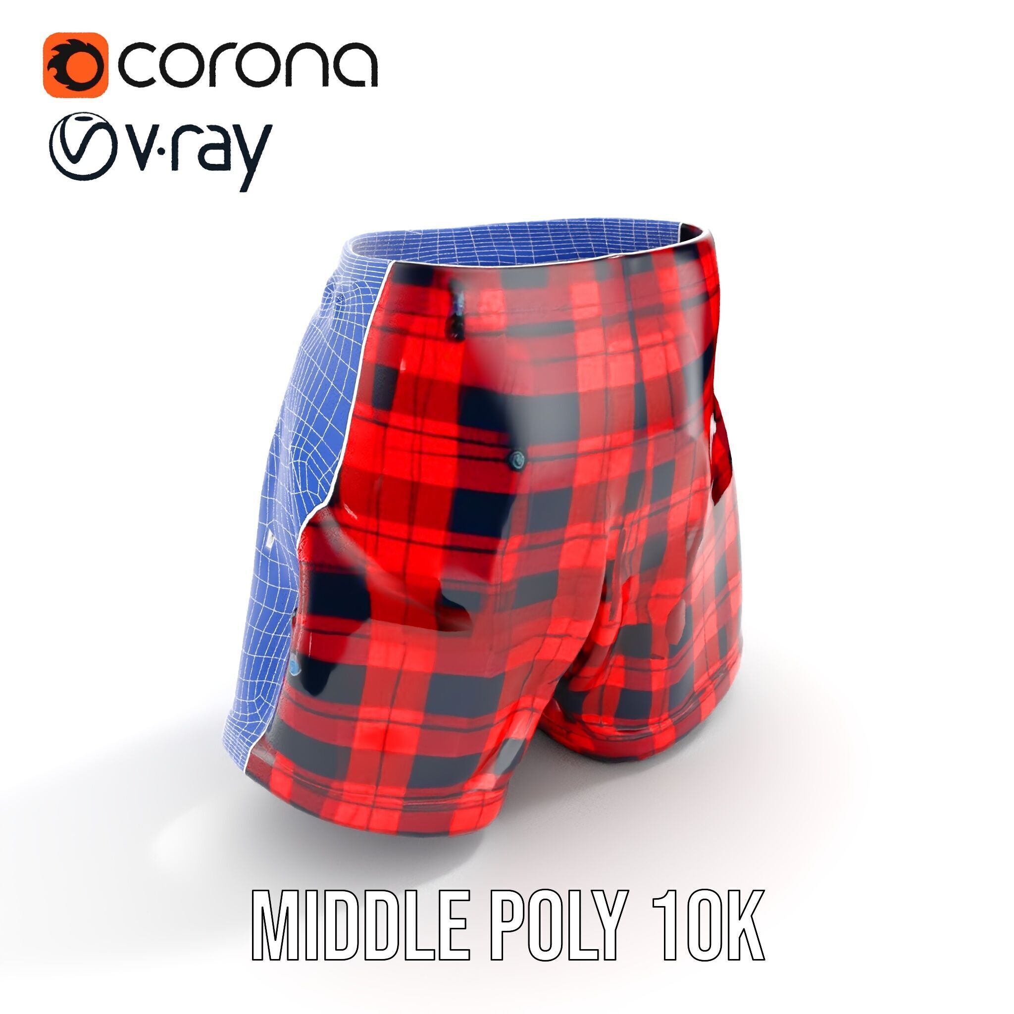 Plaid Shorts Model Pack with Detailed Textures Low-poly 3D model_25