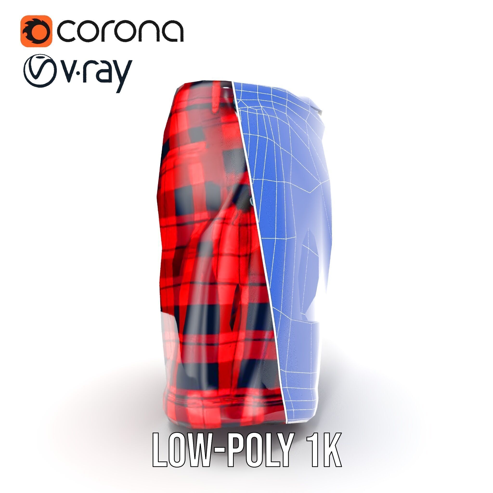 Plaid Shorts Model Pack with Detailed Textures Low-poly 3D model_29