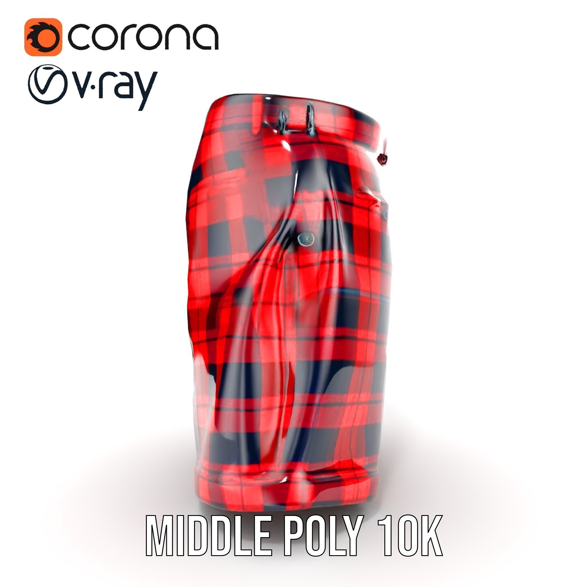 Plaid Shorts Model Pack with Detailed Textures Low-poly 3D model_15