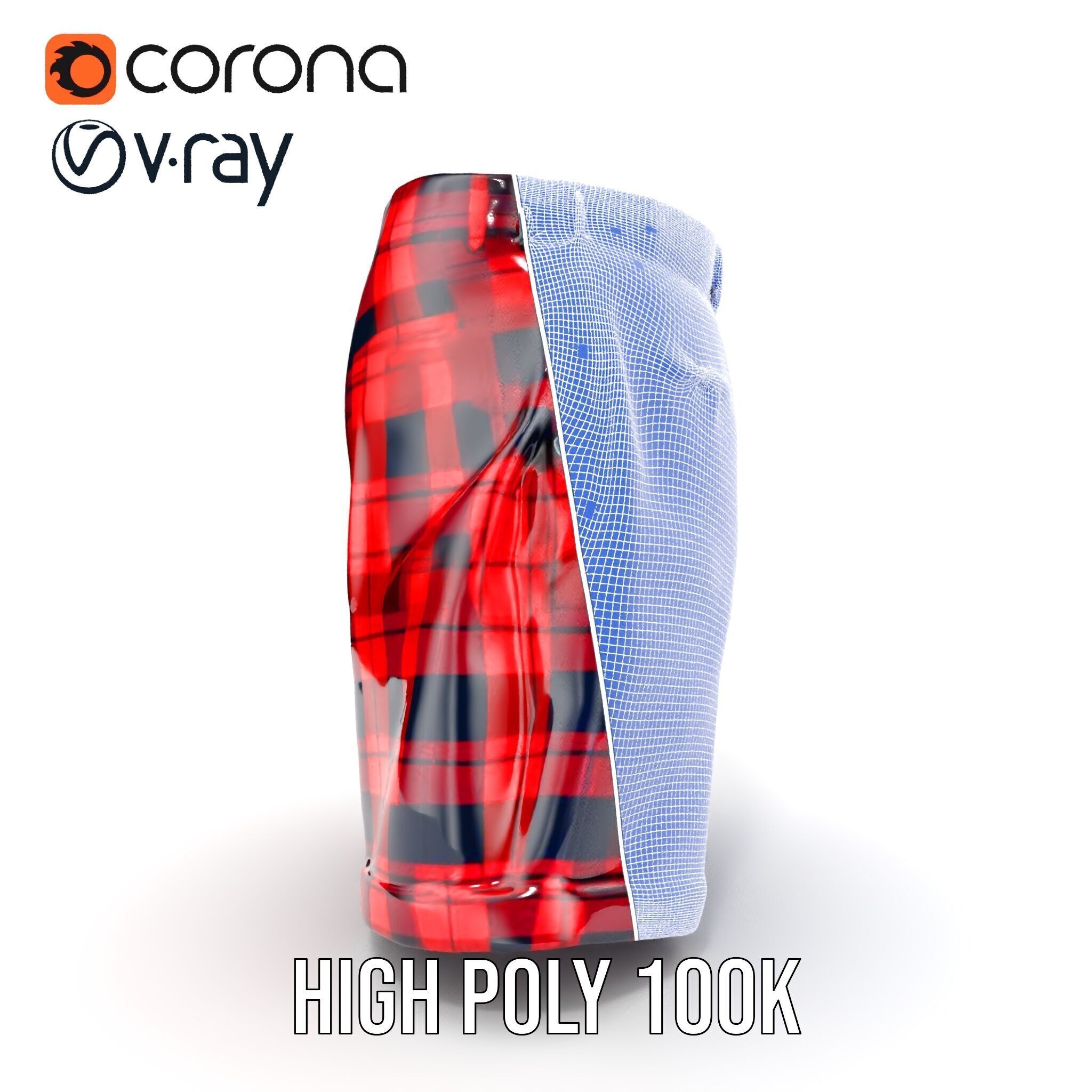 Plaid Shorts Model Pack with Detailed Textures Low-poly 3D model_38