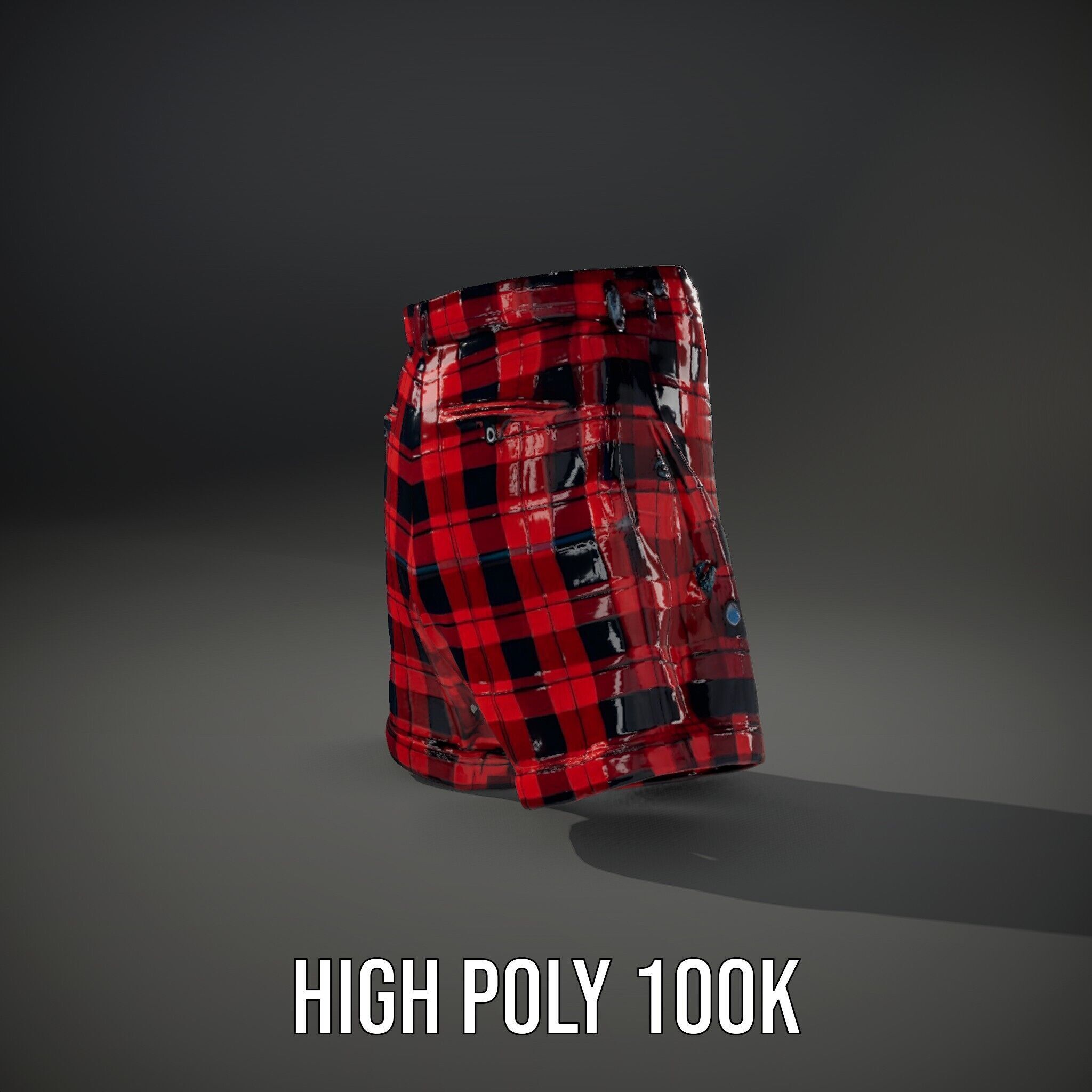 Plaid Shorts Model Pack with Detailed Textures Low-poly 3D model_11