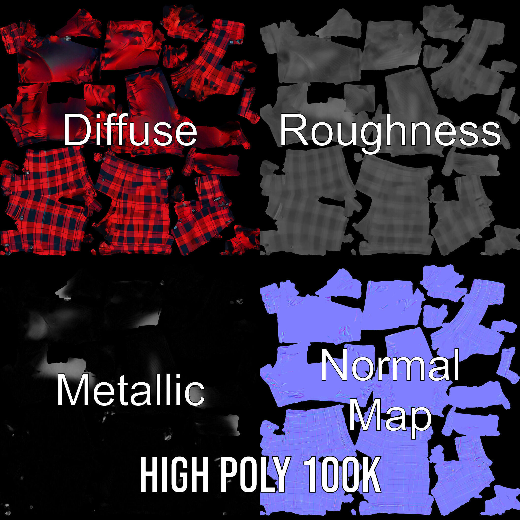 Plaid Shorts Model Pack with Detailed Textures Low-poly 3D model_3