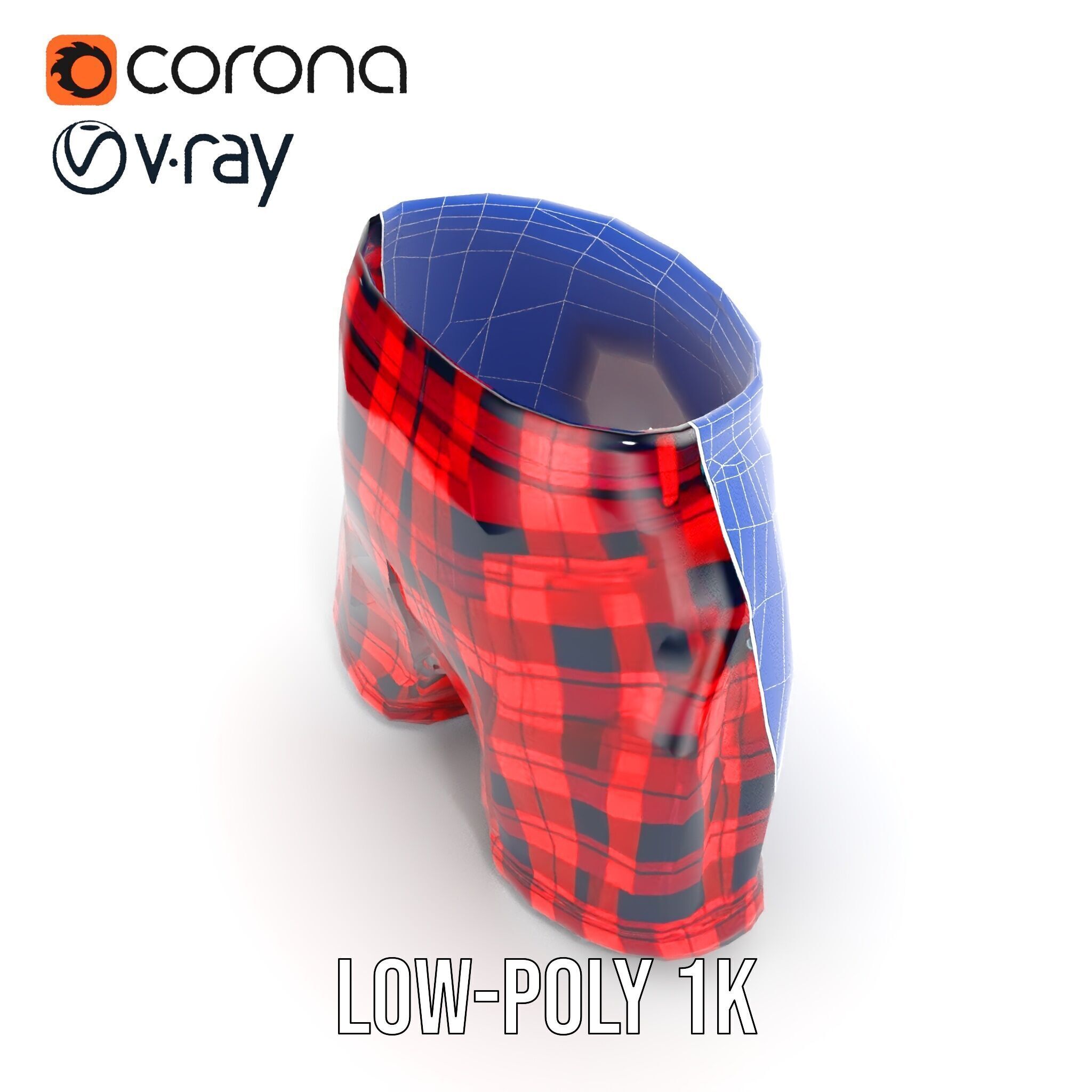 Plaid Shorts Model Pack with Detailed Textures Low-poly 3D model_20
