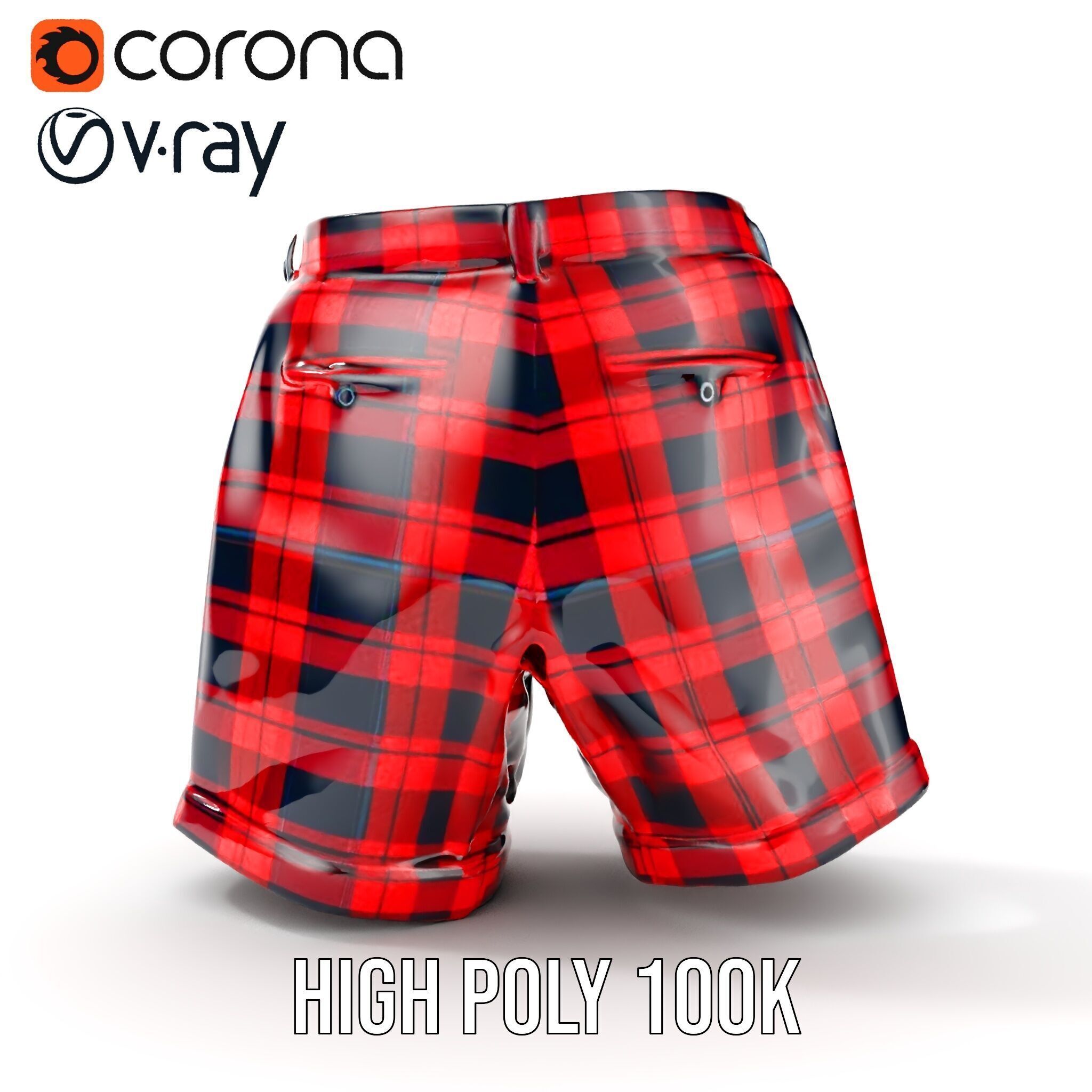 Plaid Shorts Model Pack with Detailed Textures Low-poly 3D model_35