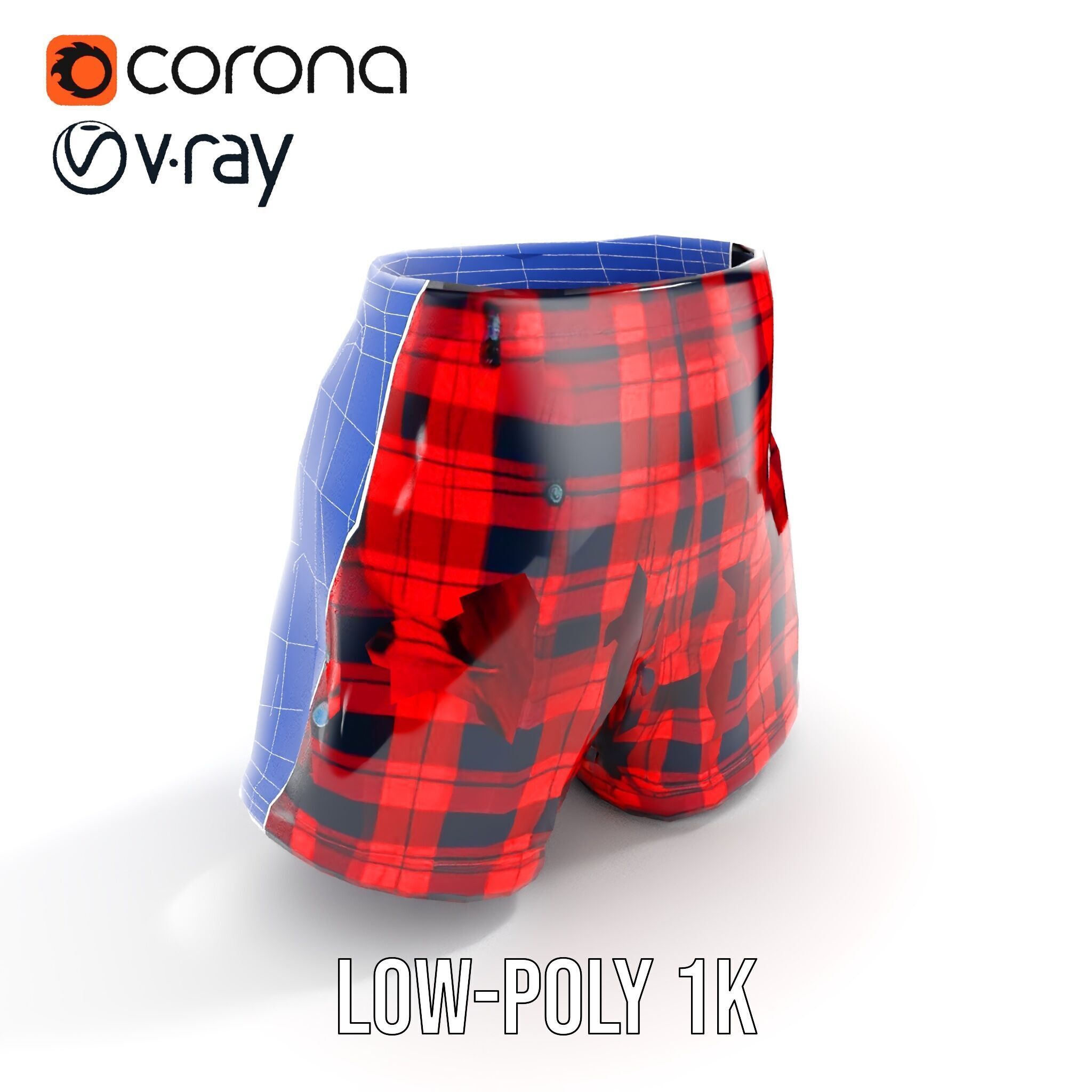 Plaid Shorts Model Pack with Detailed Textures Low-poly 3D model_16