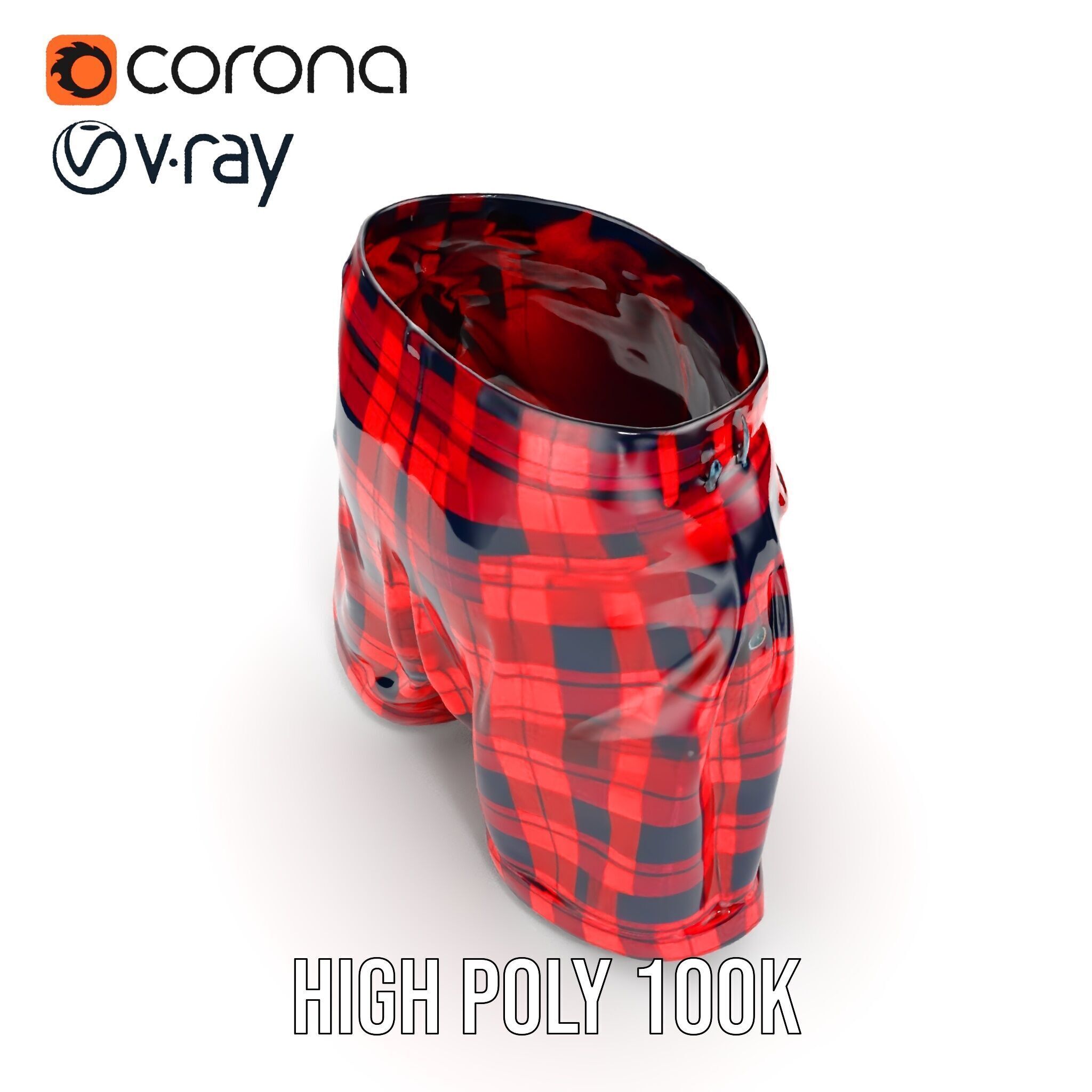 Plaid Shorts Model Pack with Detailed Textures Low-poly 3D model_21