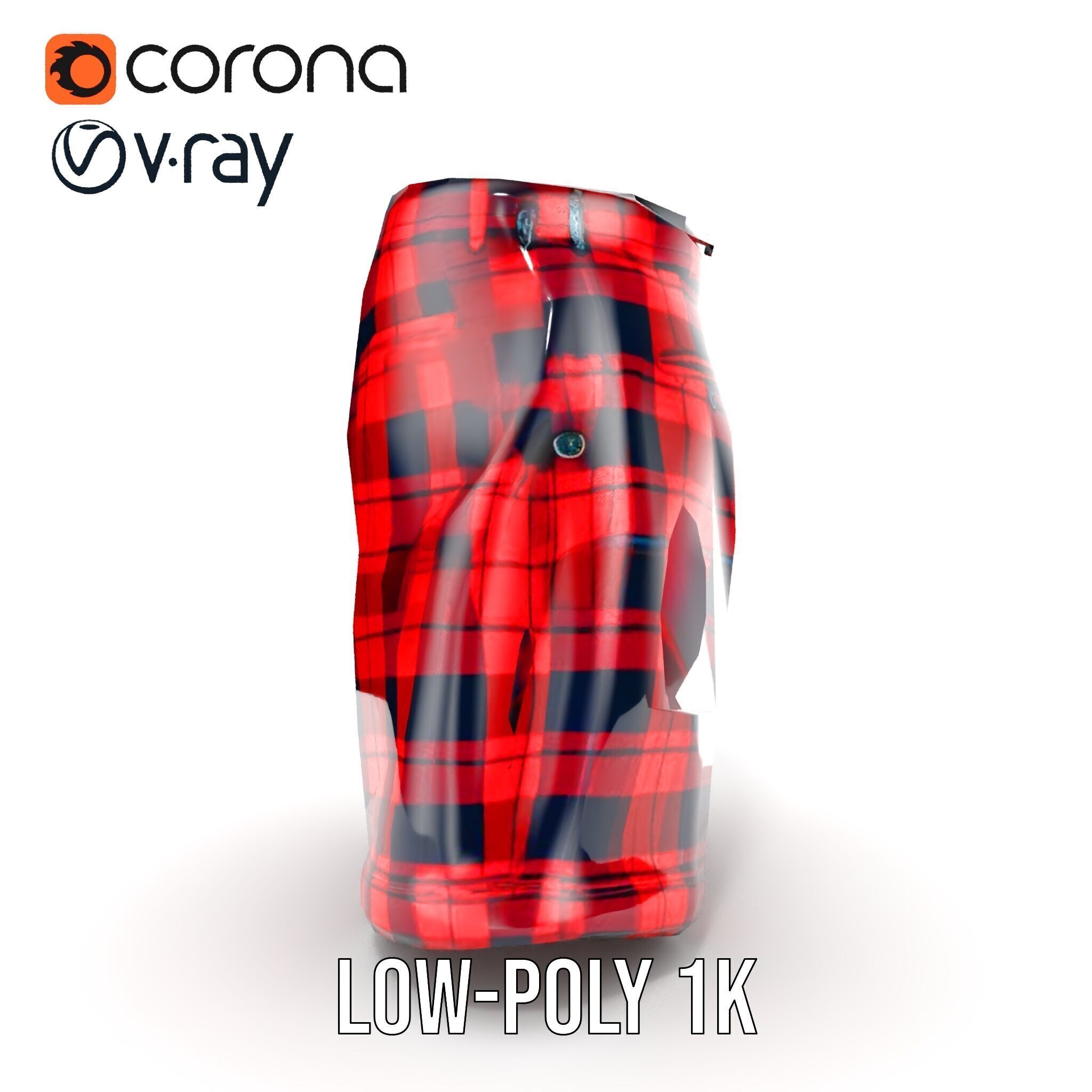 Plaid Shorts Model Pack with Detailed Textures Low-poly 3D model_18