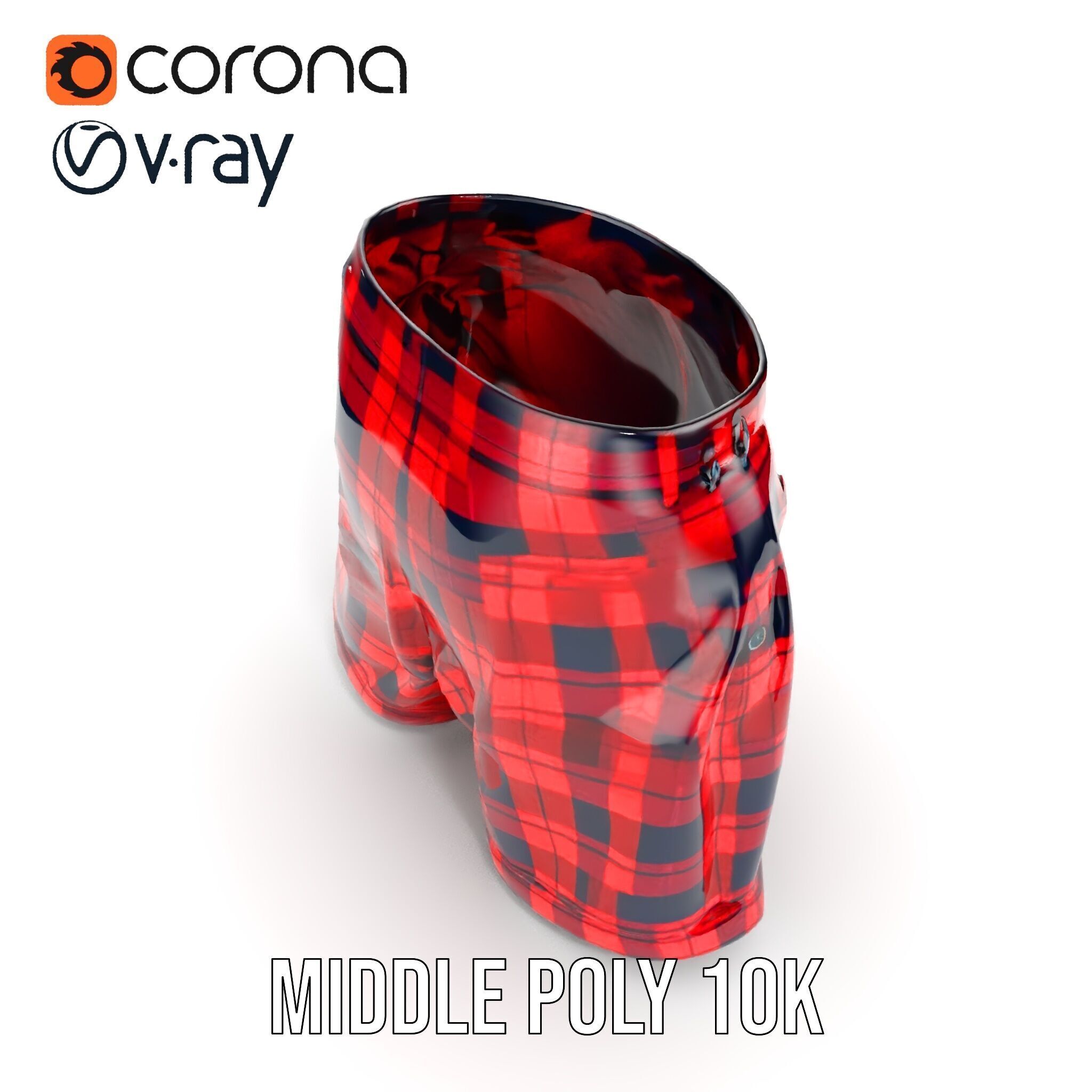 Plaid Shorts Model Pack with Detailed Textures Low-poly 3D model_9