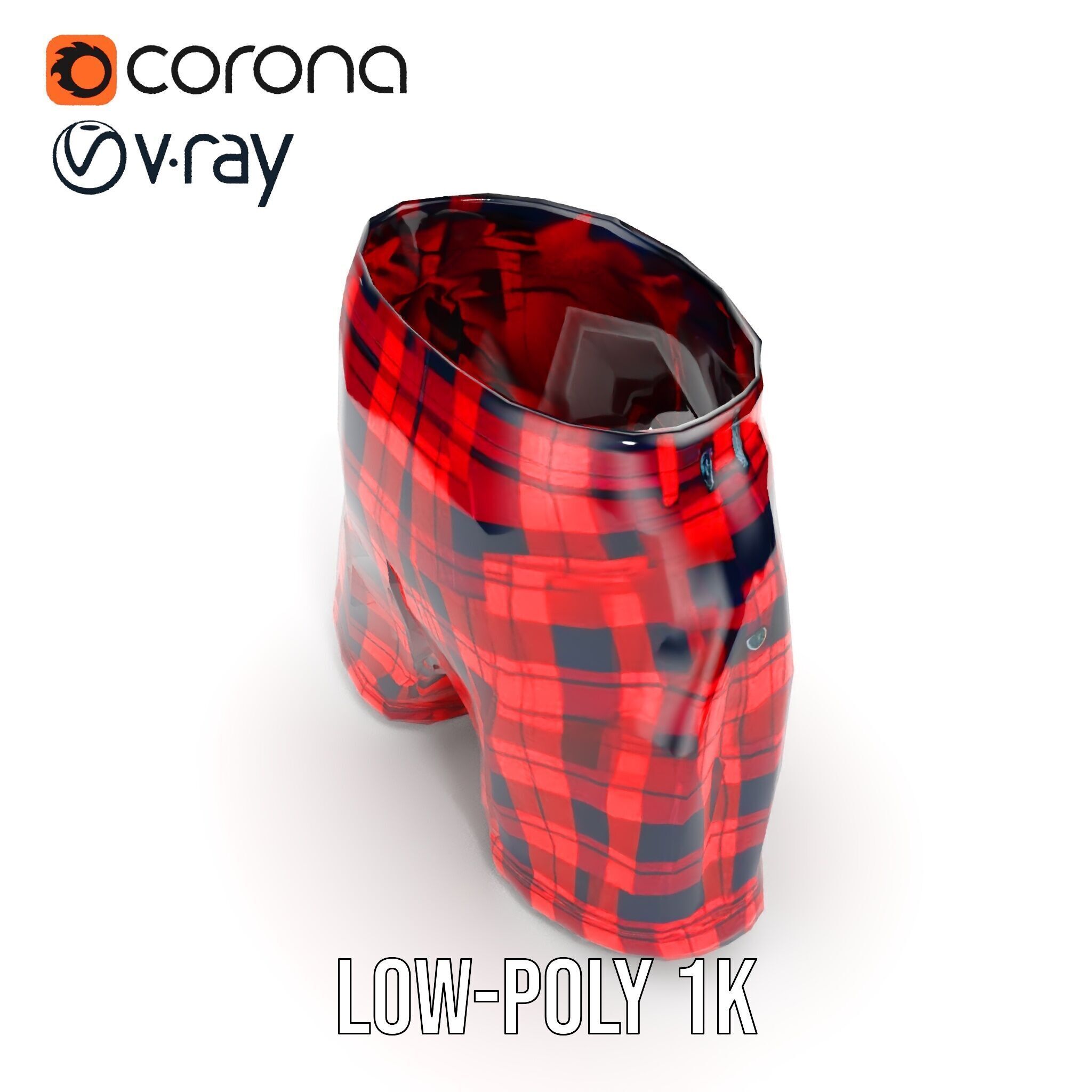 Plaid Shorts Model Pack with Detailed Textures Low-poly 3D model_7