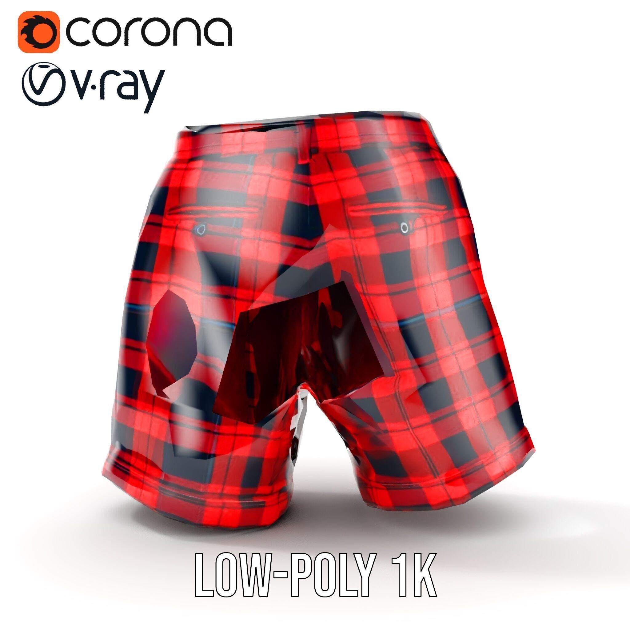 Plaid Shorts Model Pack with Detailed Textures Low-poly 3D model_13