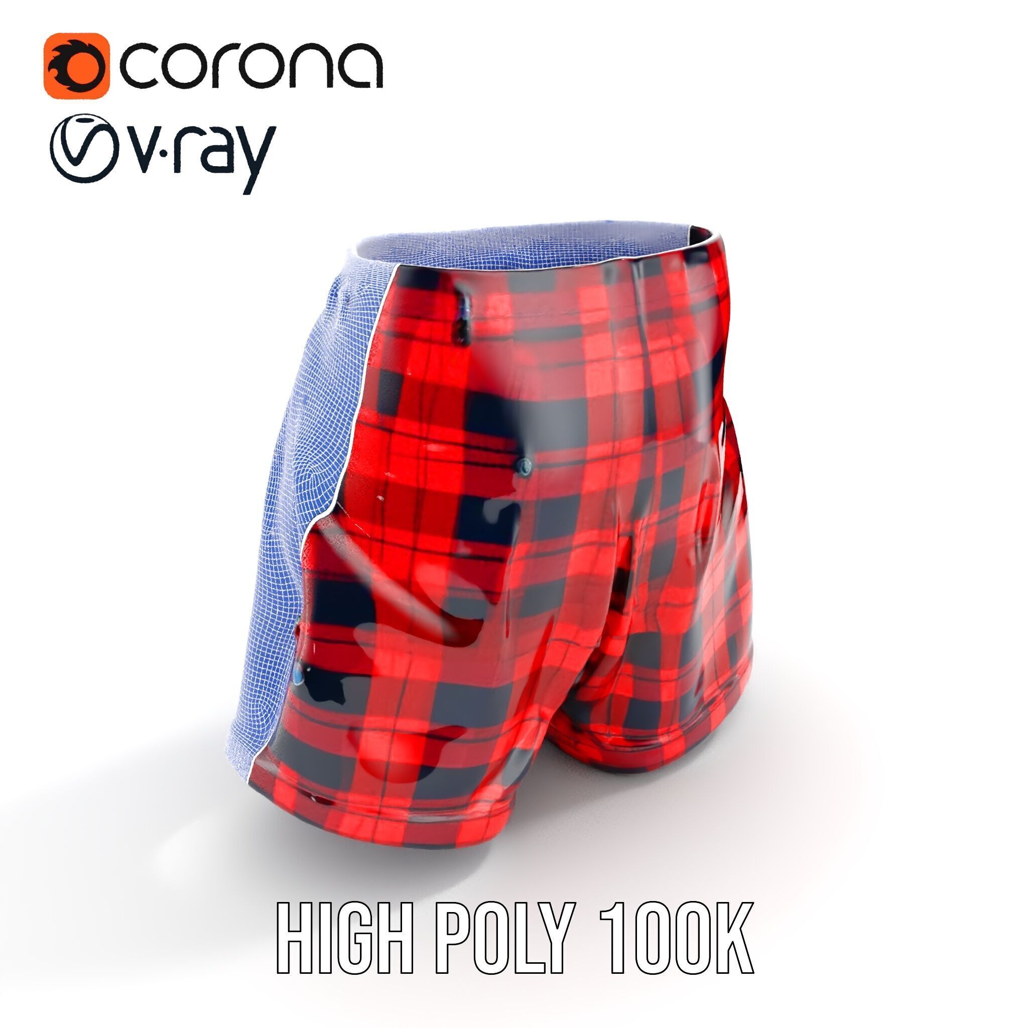 Plaid Shorts Model Pack with Detailed Textures Low-poly 3D model_30