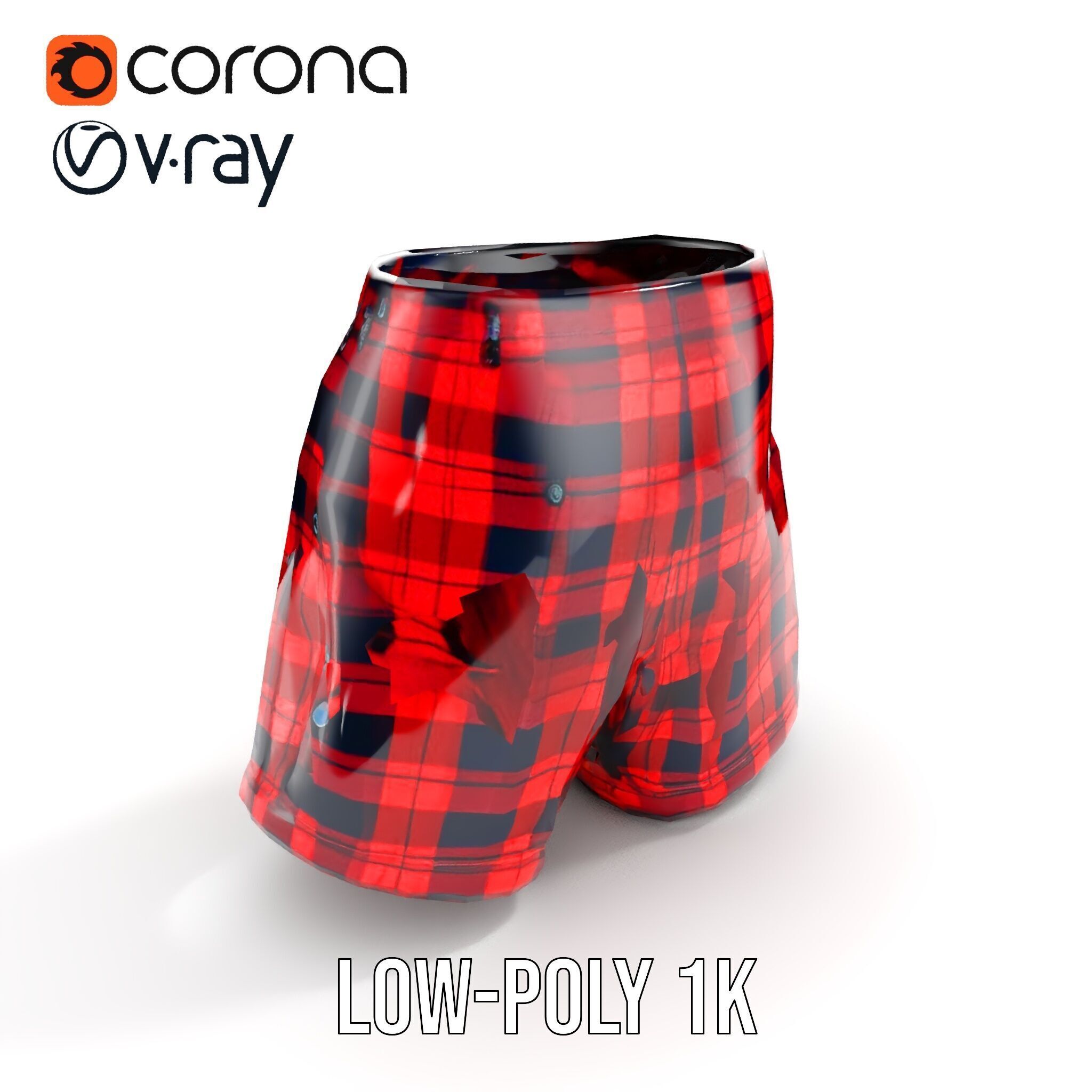Plaid Shorts Model Pack with Detailed Textures Low-poly 3D model_10