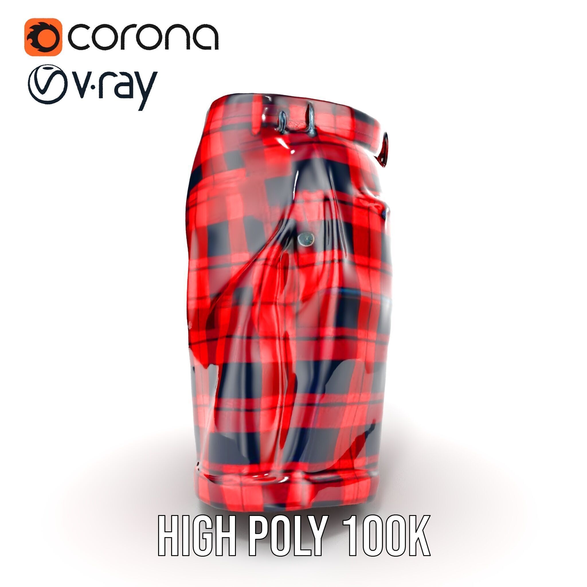 Plaid Shorts Model Pack with Detailed Textures Low-poly 3D model_36