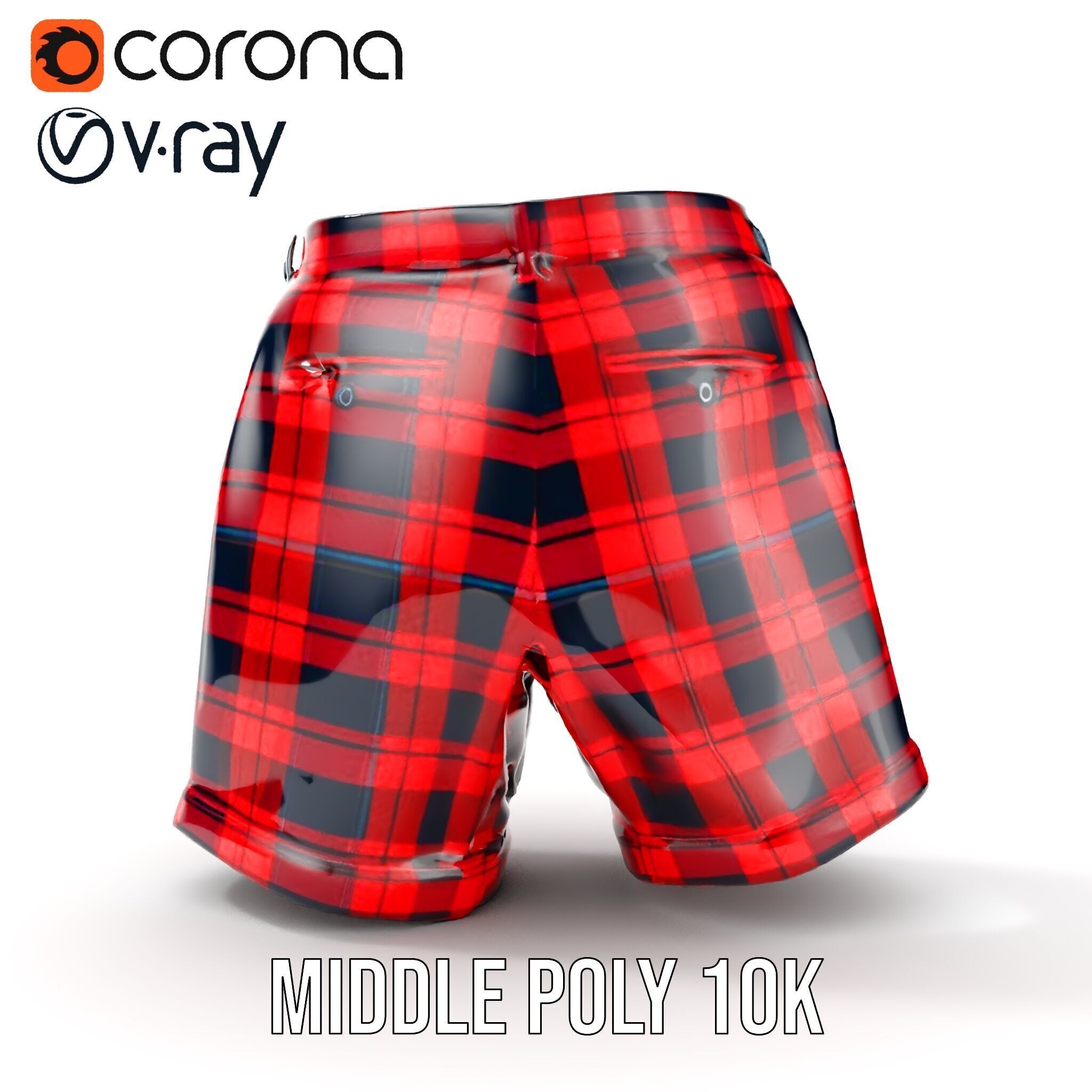 Plaid Shorts Model Pack with Detailed Textures Low-poly 3D model_12
