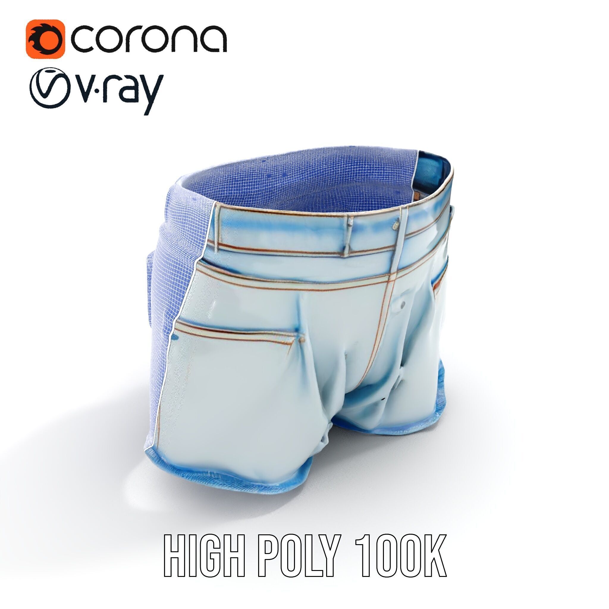 Denim Shorts Model Pack for Realistic Rendering and Animation Low-poly 3D model_33