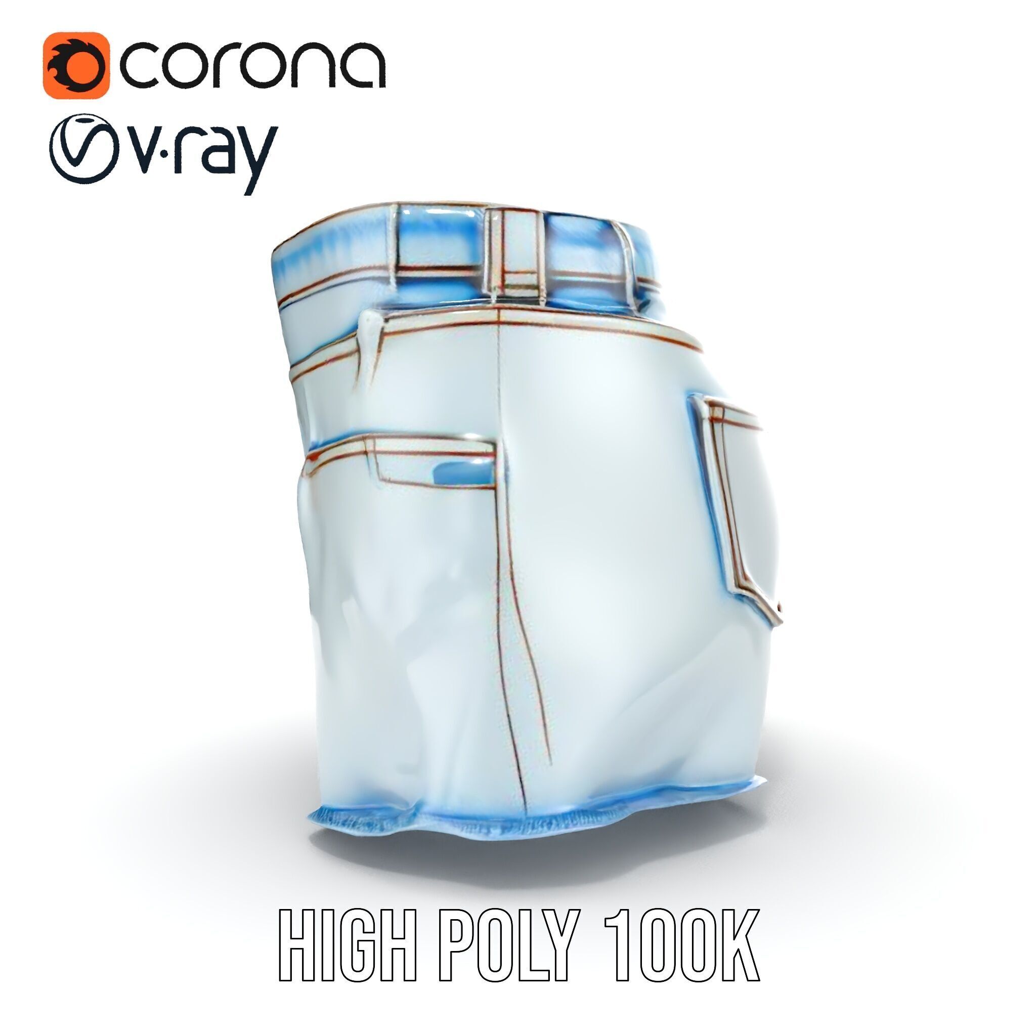 Denim Shorts Model Pack for Realistic Rendering and Animation Low-poly 3D model_36