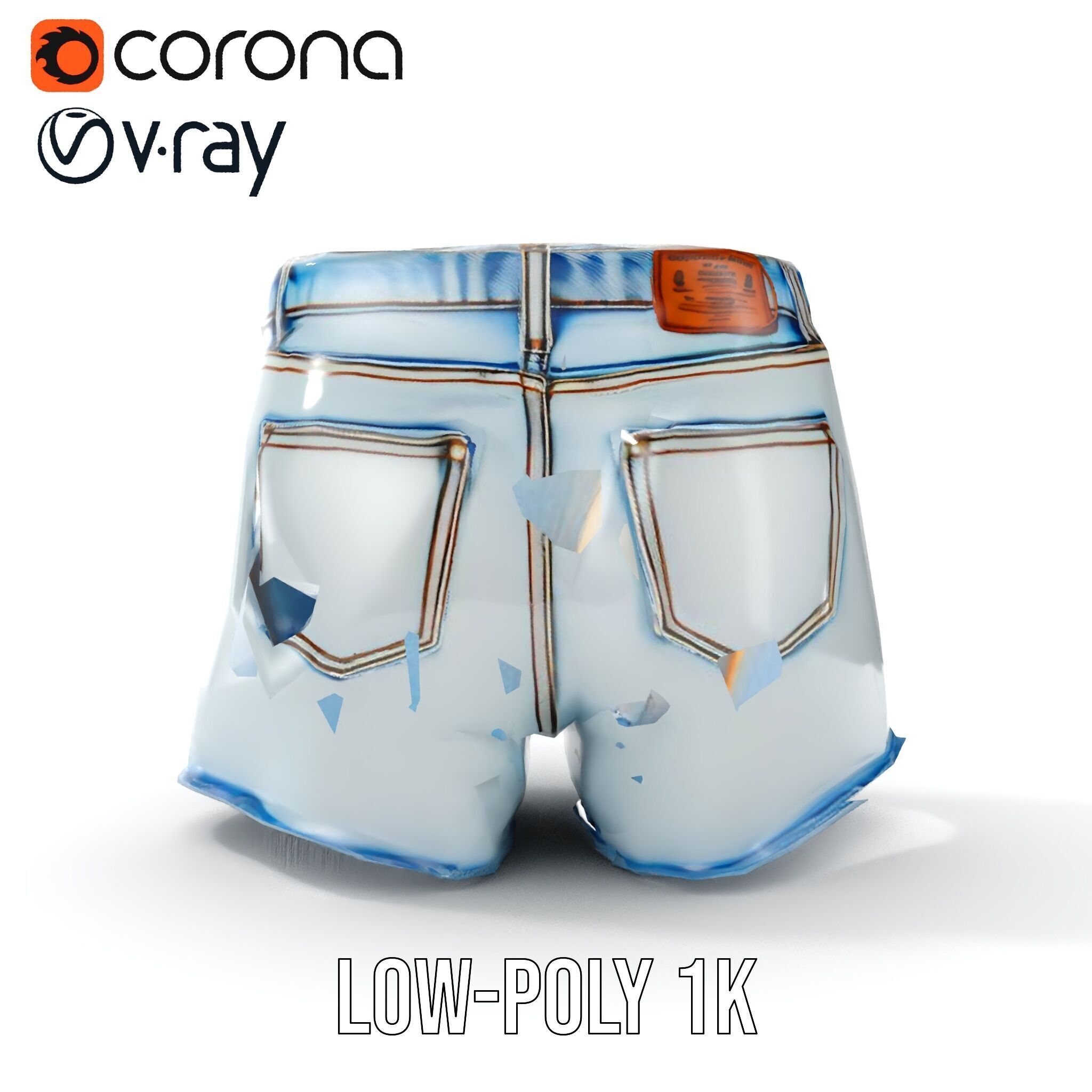 Denim Shorts Model Pack for Realistic Rendering and Animation Low-poly 3D model_18