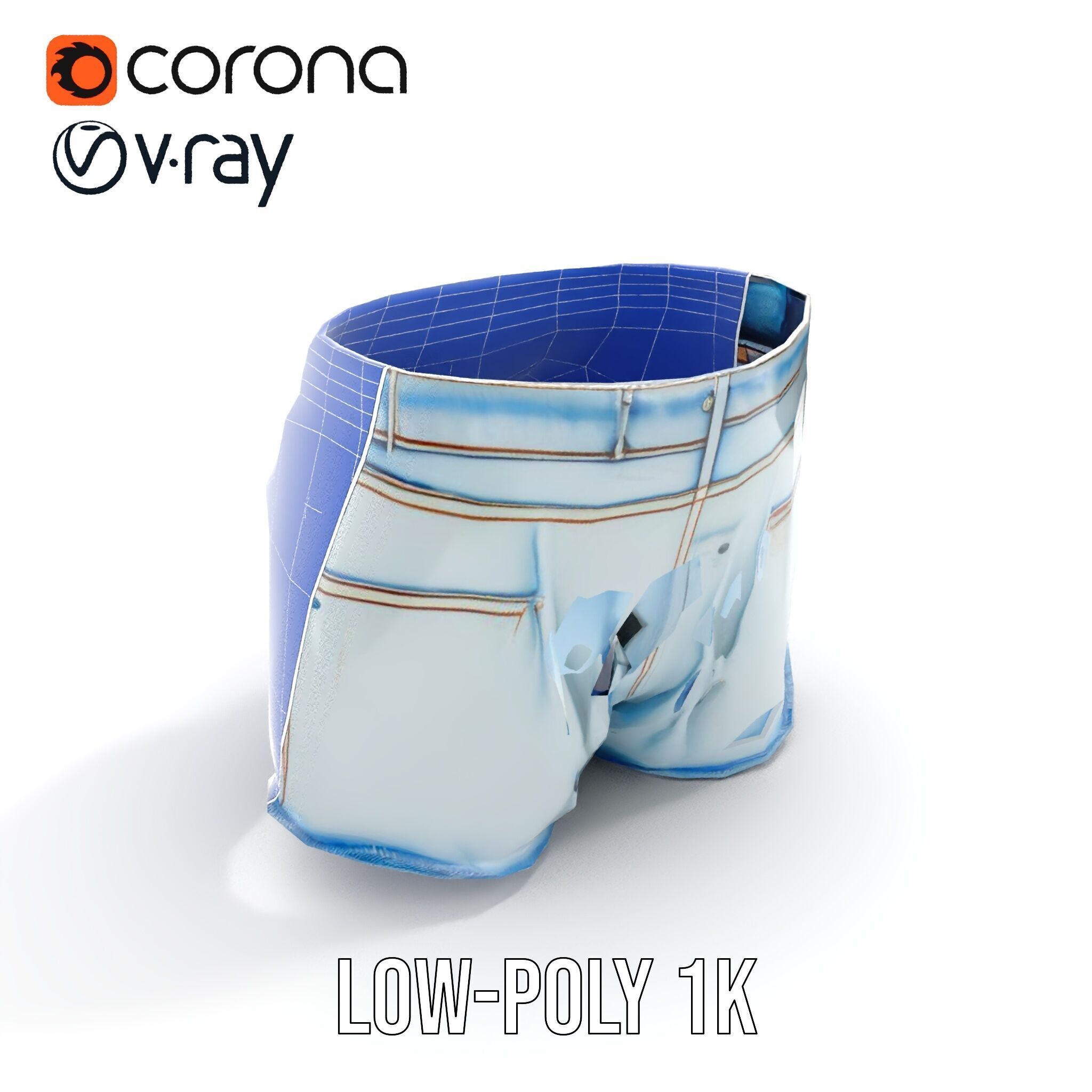 Denim Shorts Model Pack for Realistic Rendering and Animation Low-poly 3D model_26