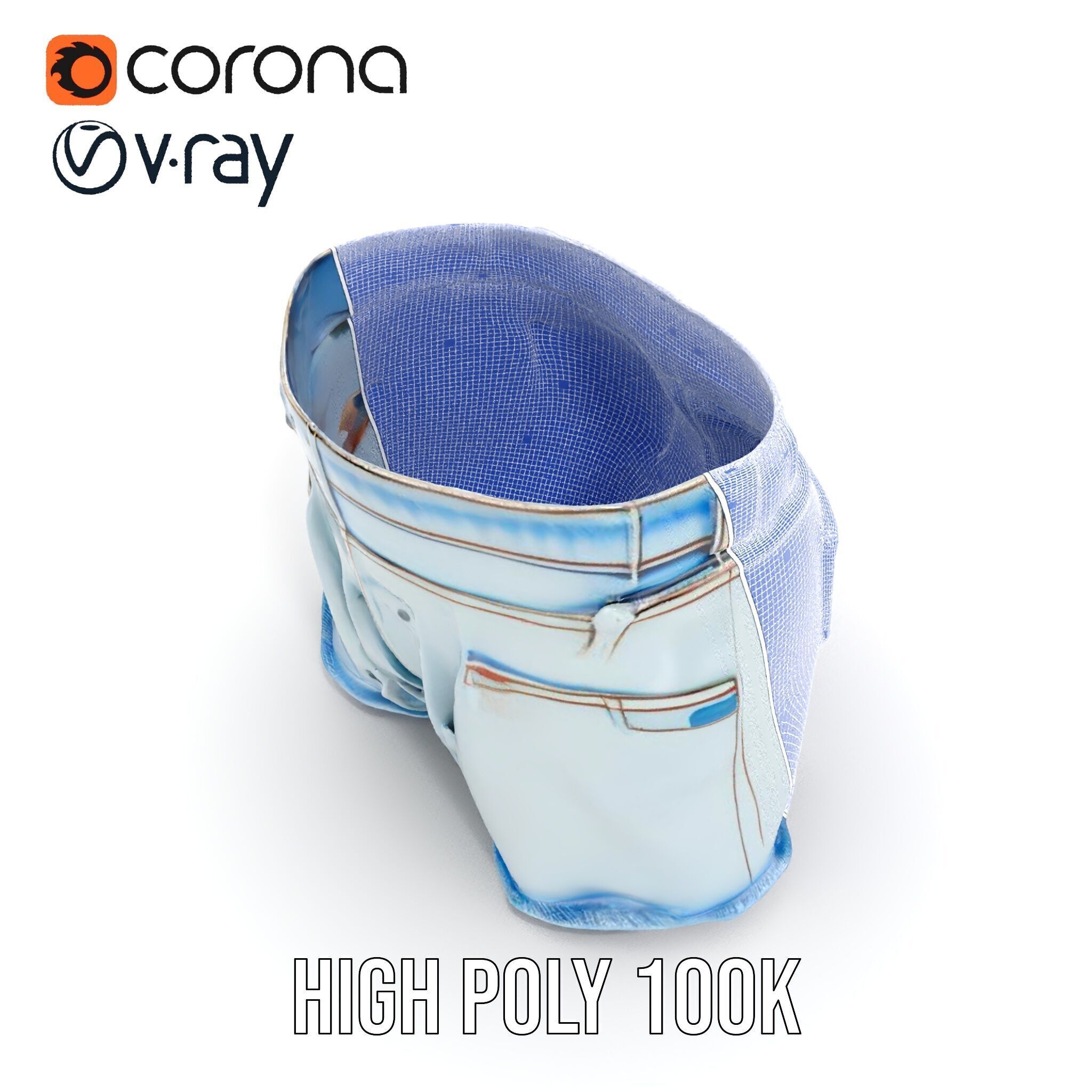 Denim Shorts Model Pack for Realistic Rendering and Animation Low-poly 3D model_27