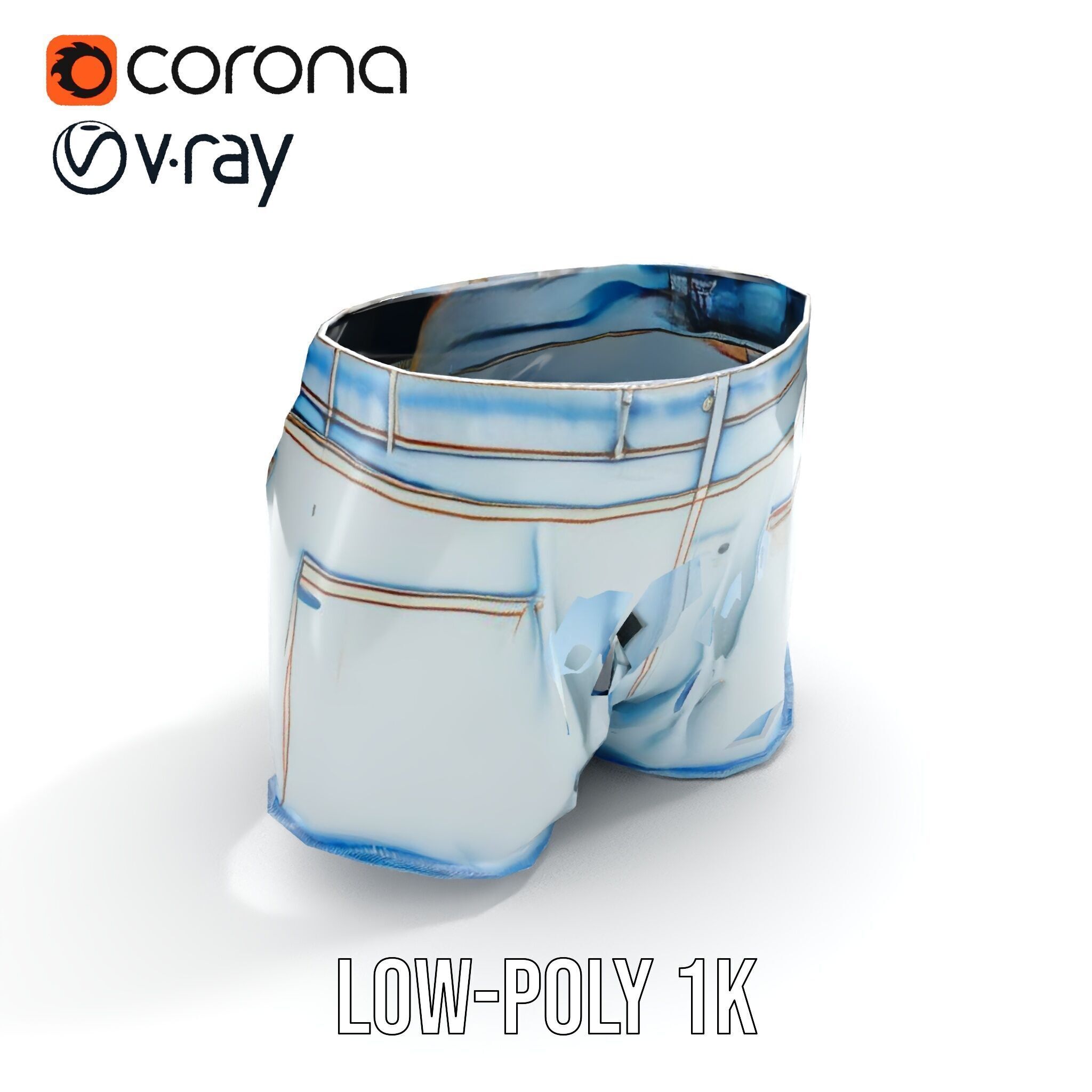 Denim Shorts Model Pack for Realistic Rendering and Animation Low-poly 3D model_10