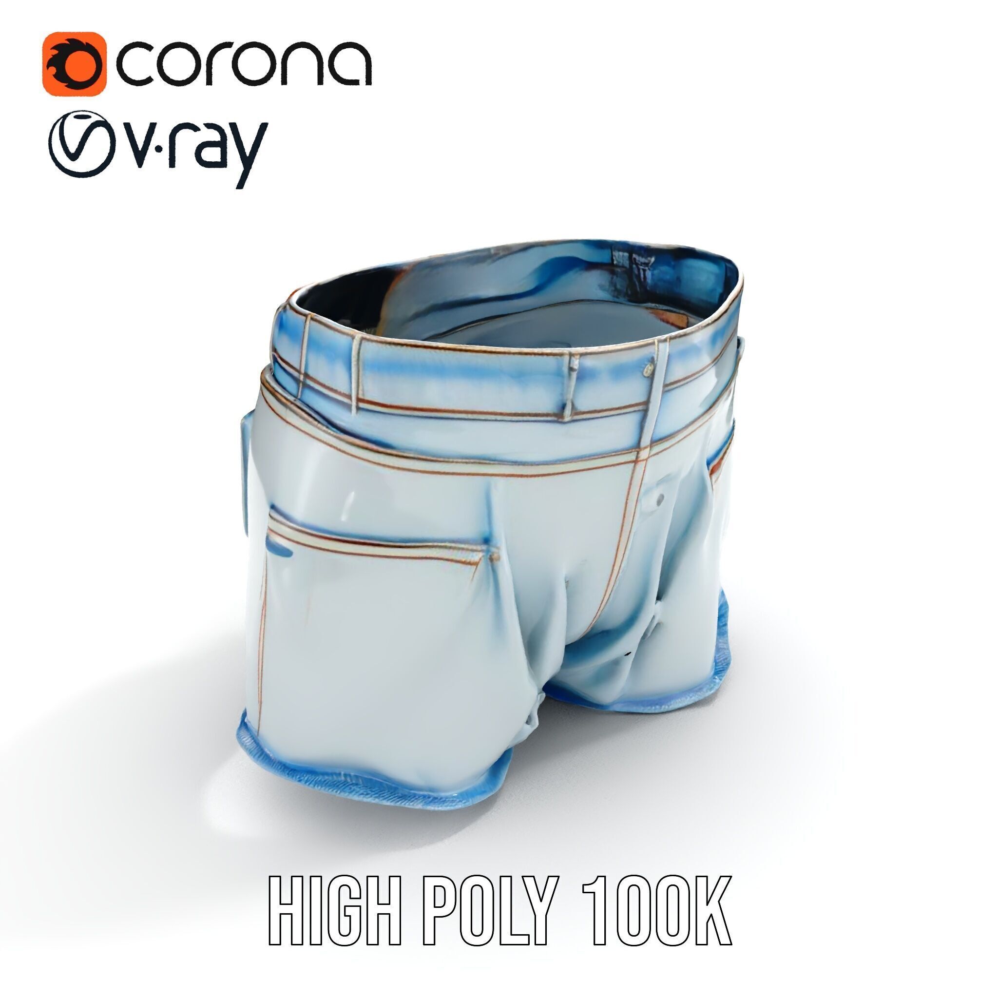 Denim Shorts Model Pack for Realistic Rendering and Animation Low-poly 3D model_19