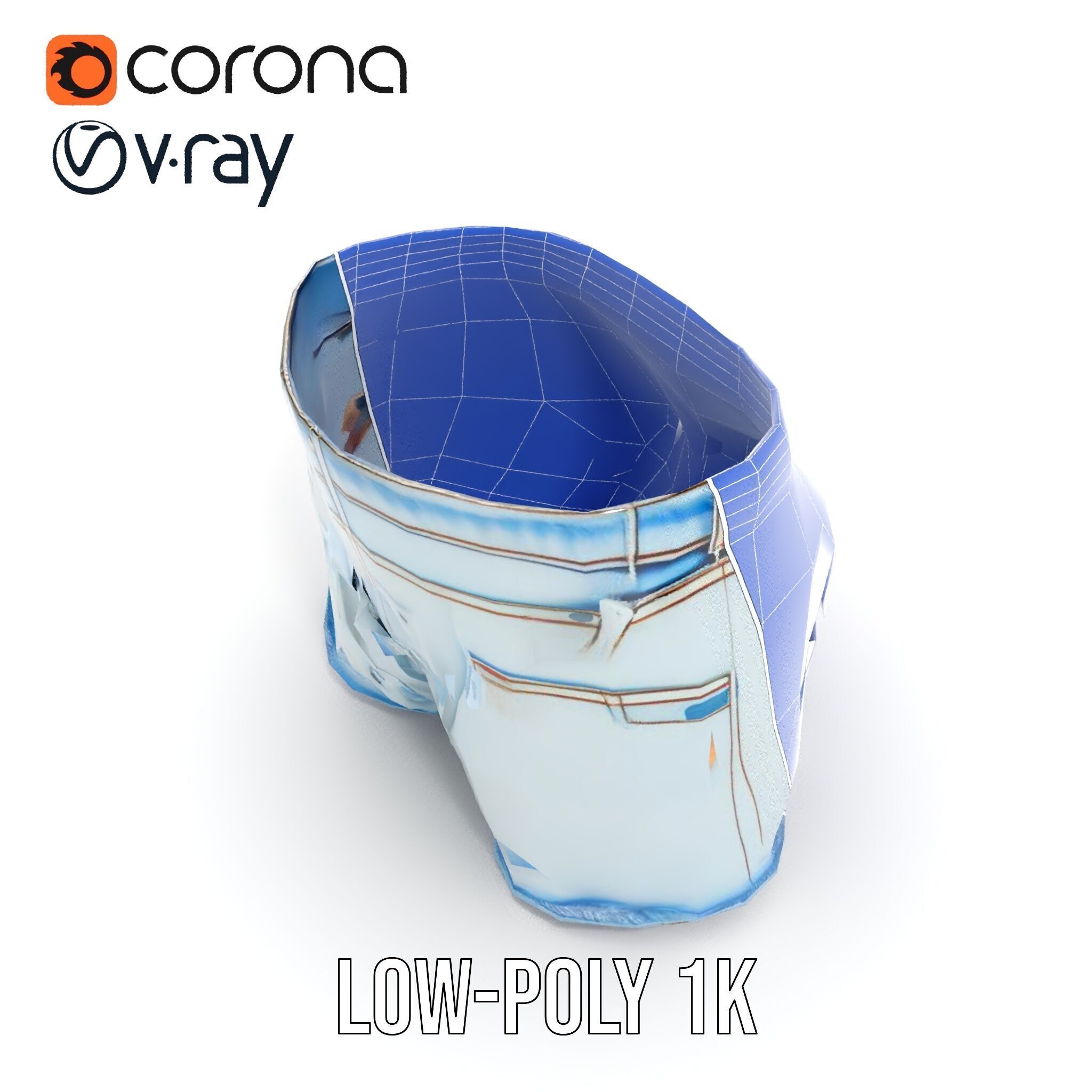 Denim Shorts Model Pack for Realistic Rendering and Animation Low-poly 3D model_13