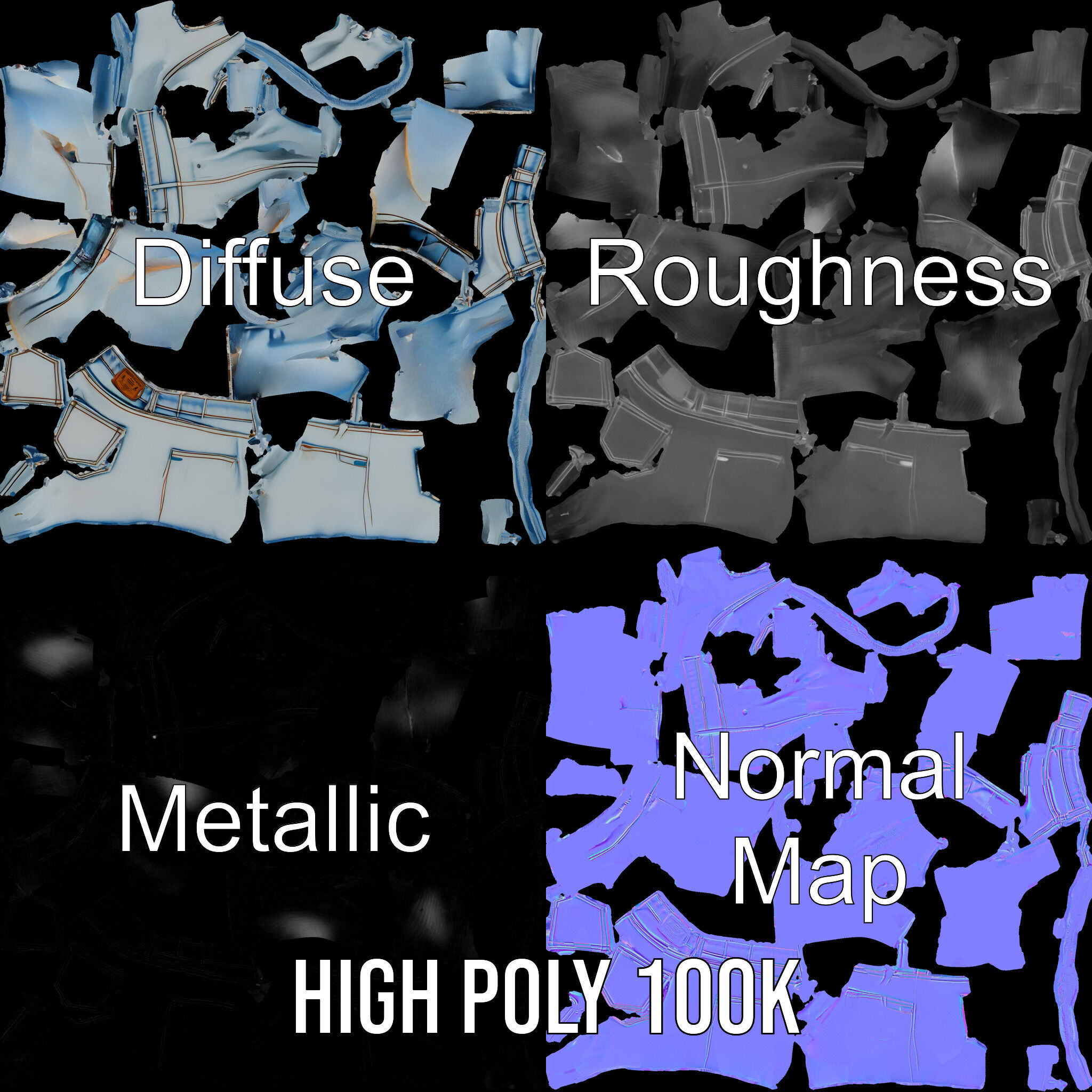 Denim Shorts Model Pack for Realistic Rendering and Animation Low-poly 3D model_3