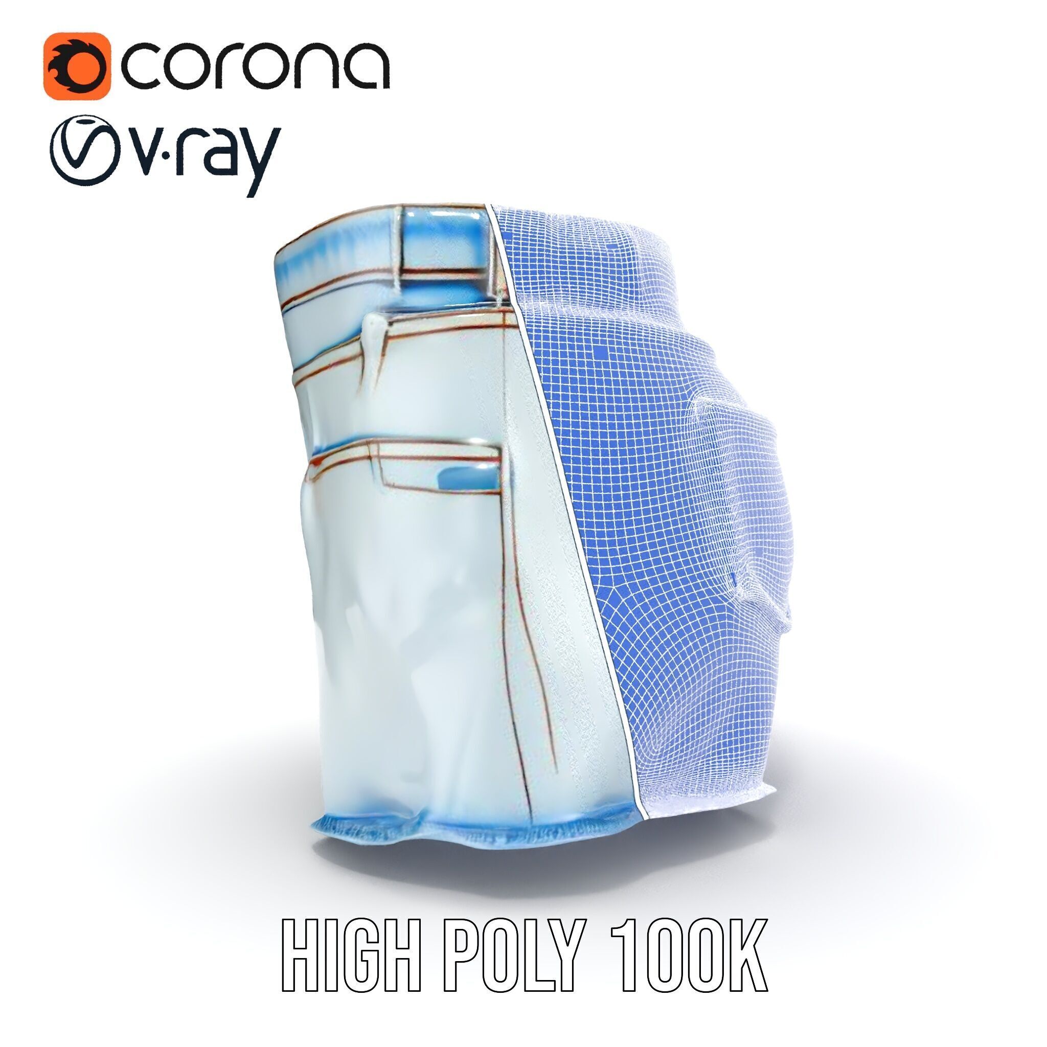 Denim Shorts Model Pack for Realistic Rendering and Animation Low-poly 3D model_38