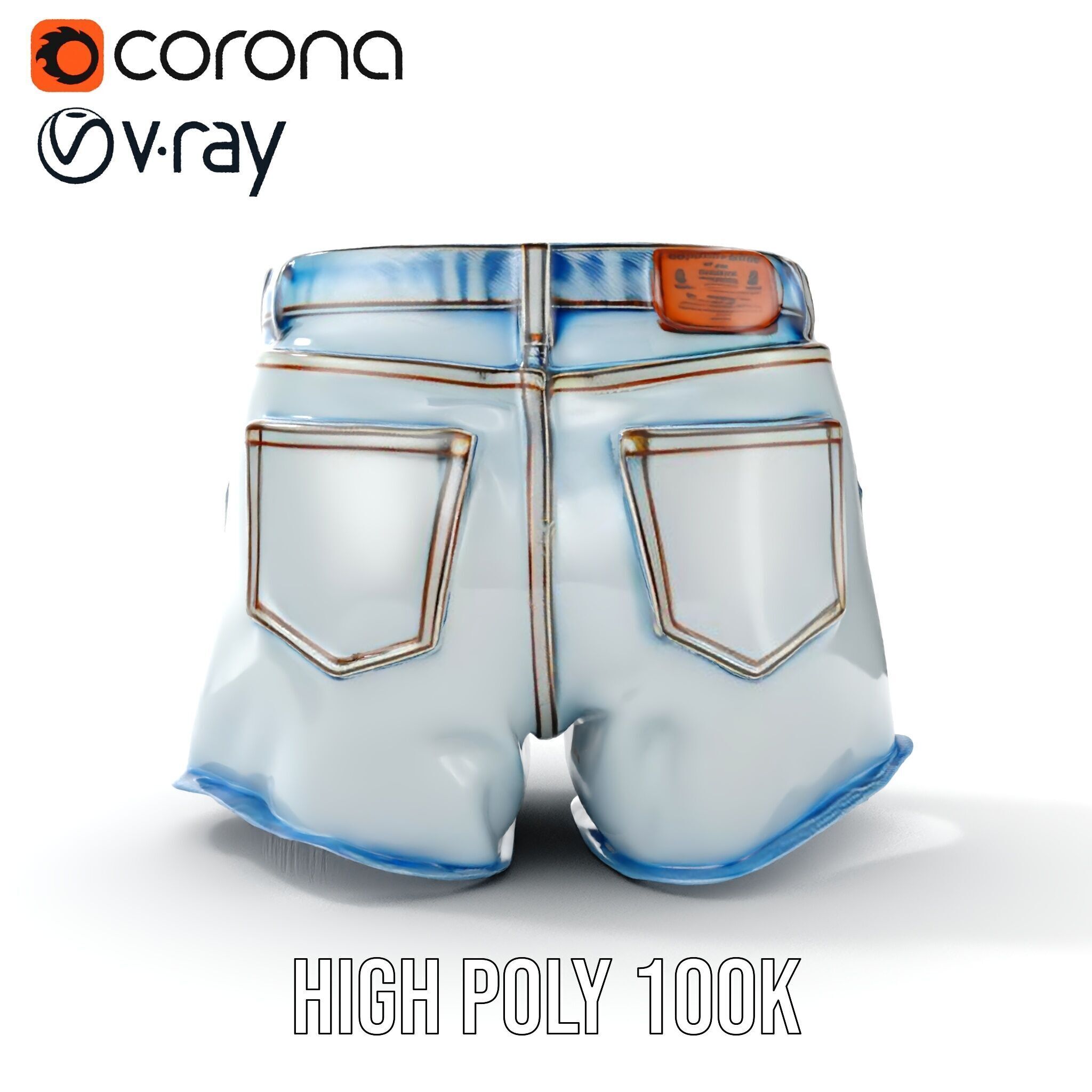 Denim Shorts Model Pack for Realistic Rendering and Animation Low-poly 3D model_37