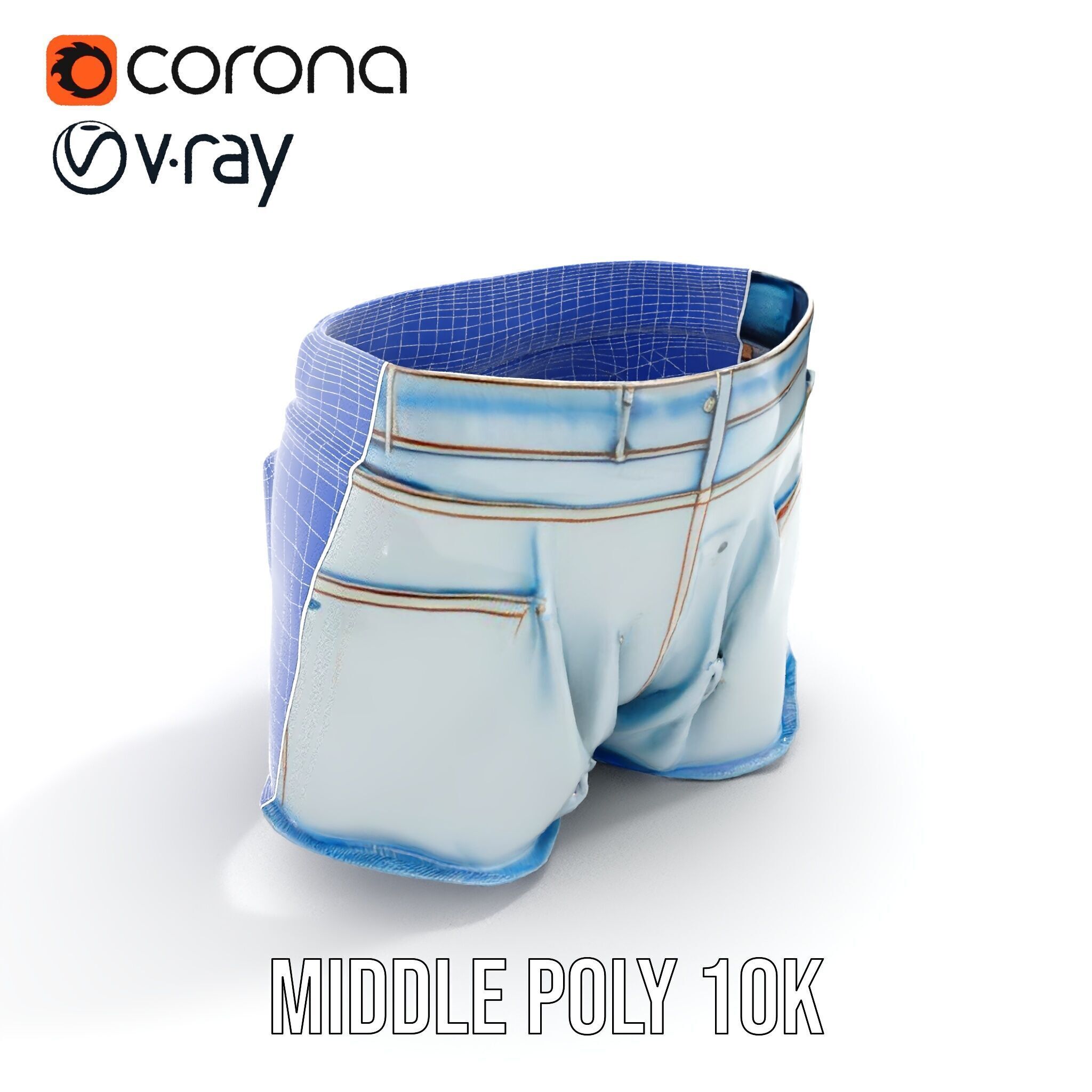 Denim Shorts Model Pack for Realistic Rendering and Animation Low-poly 3D model_17