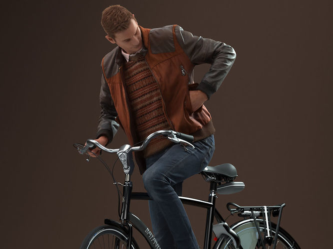 00058Jeffrey001 Guy With Bicycle Pre Posed 3D Model 3D model