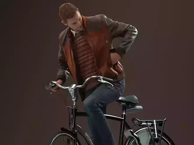 00058Jeffrey001 Guy With Bicycle Pre Posed 3D Model
