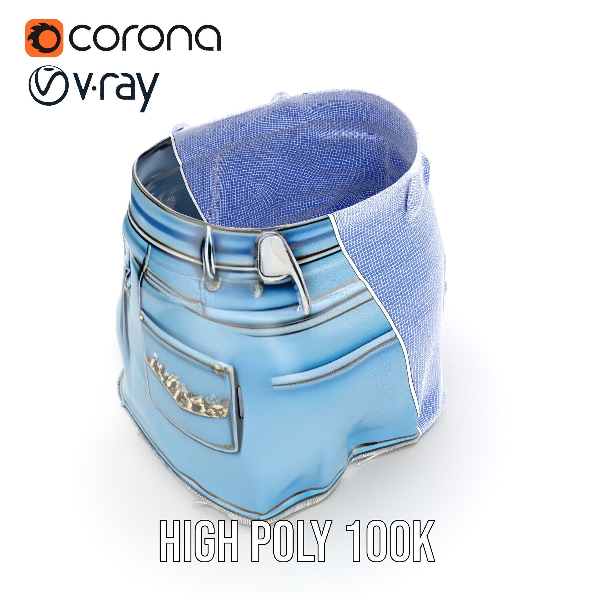 Denim Skirt with Rhinestones Model Pack Low-poly 3D model_38