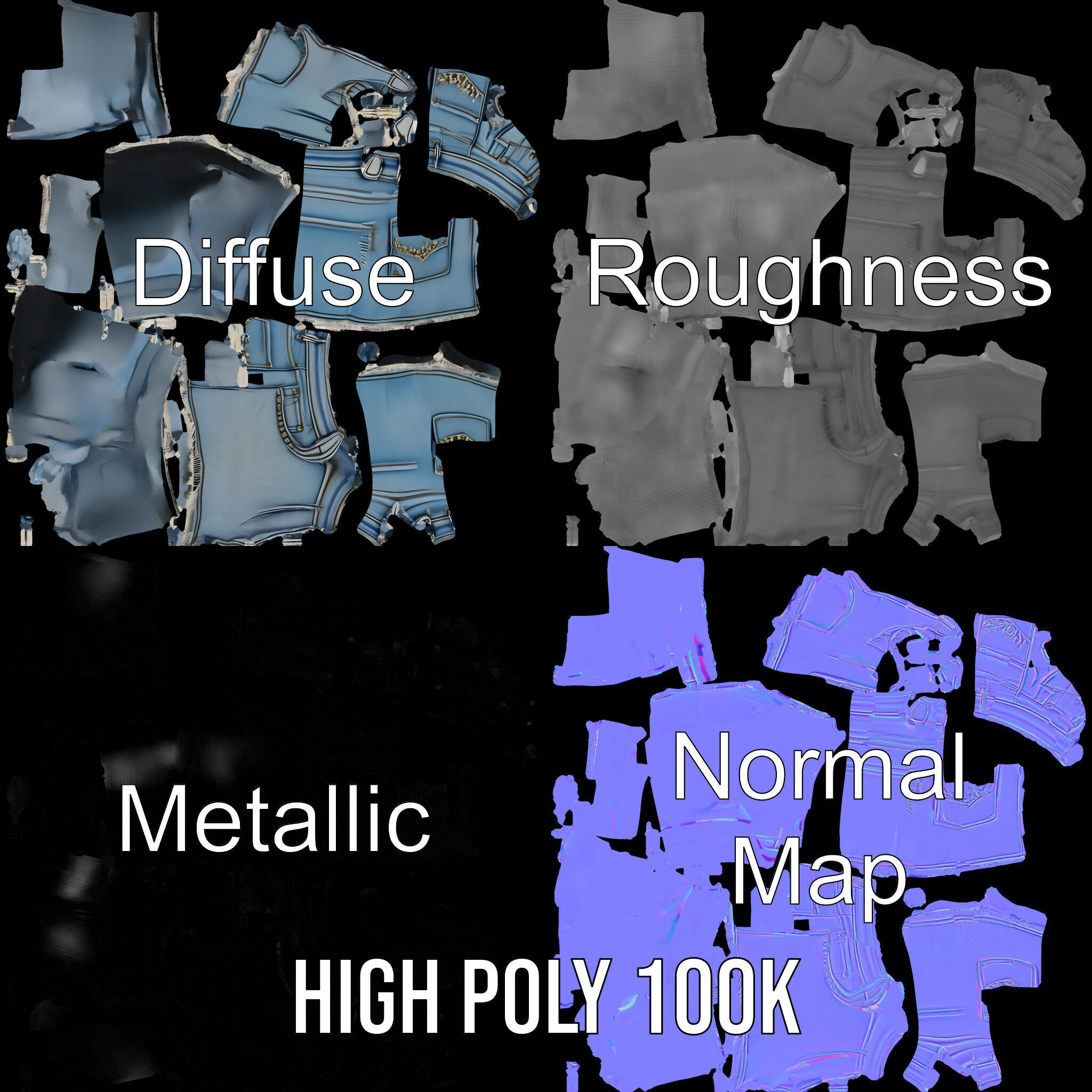 Denim Skirt with Rhinestones Model Pack Low-poly 3D model_3