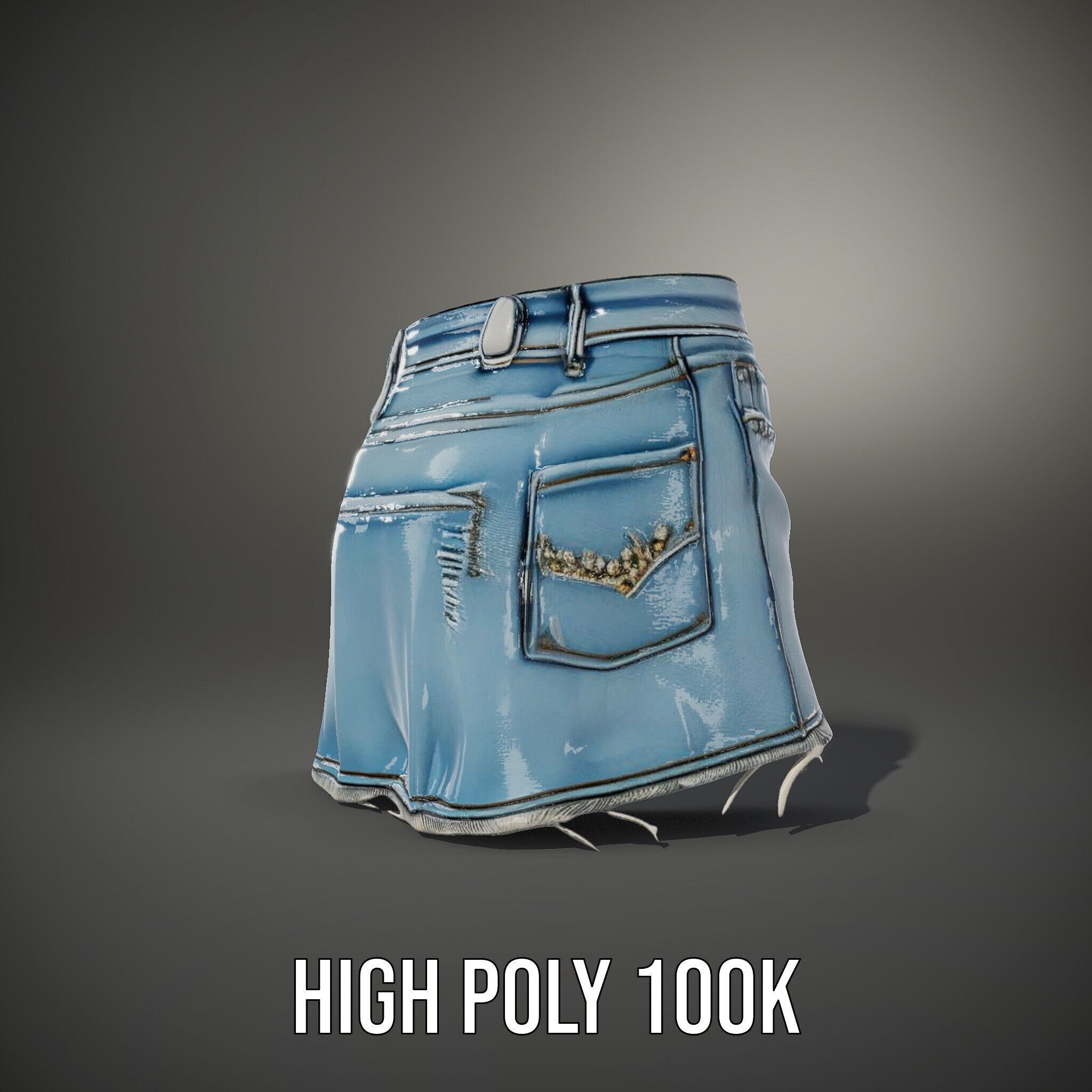 Denim Skirt with Rhinestones Model Pack Low-poly 3D model_14