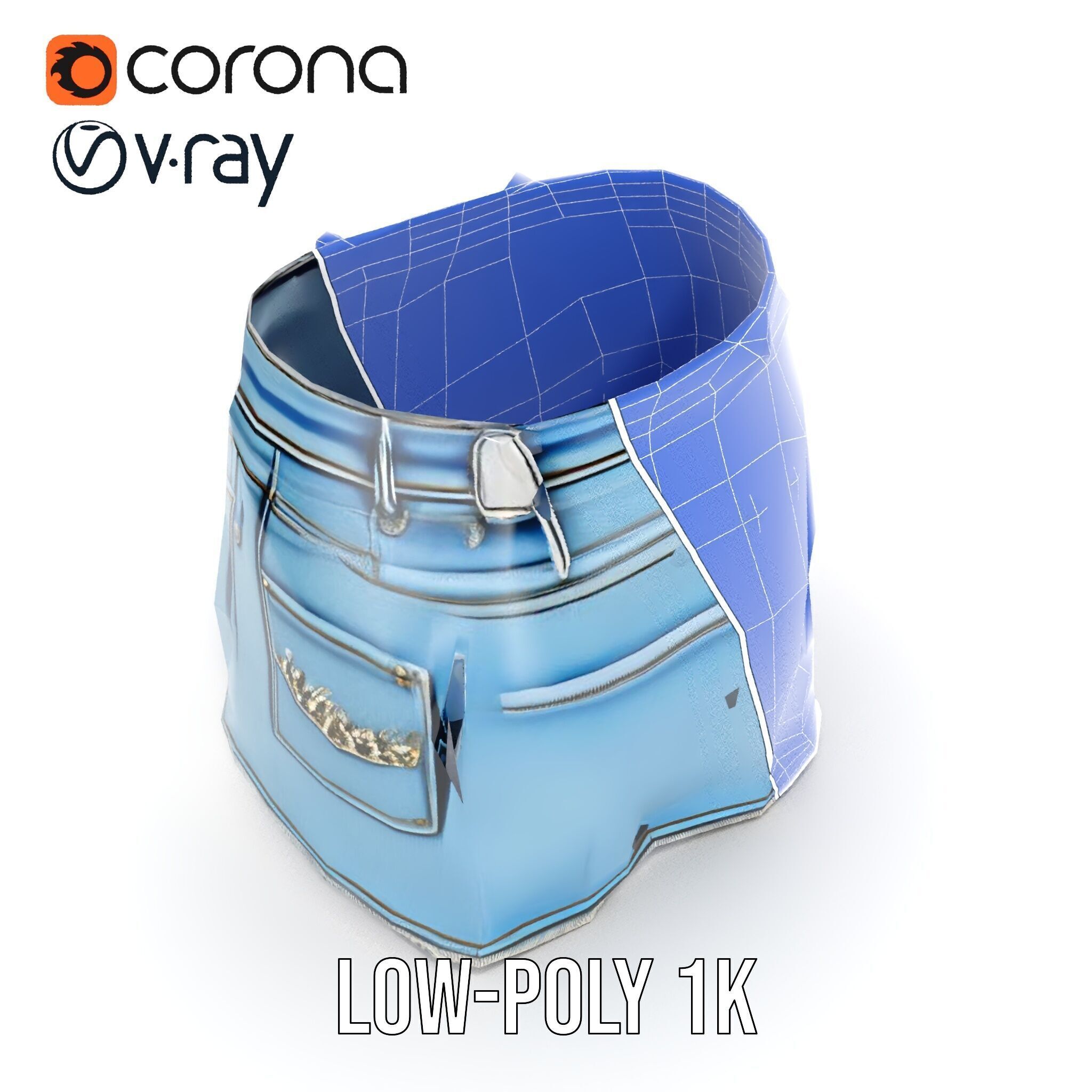 Denim Skirt with Rhinestones Model Pack Low-poly 3D model_29